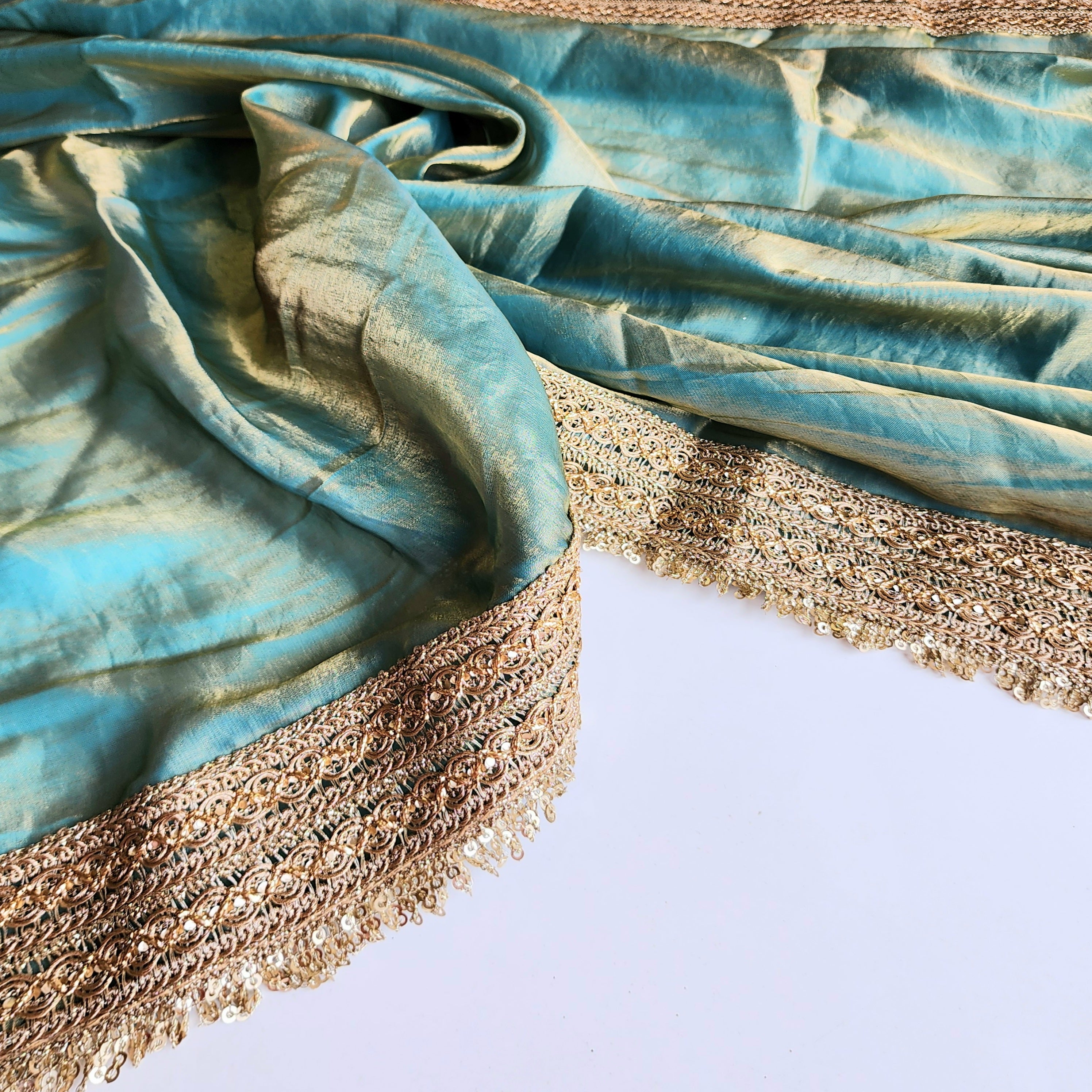 Teal Designer Chiffon Silk Saree