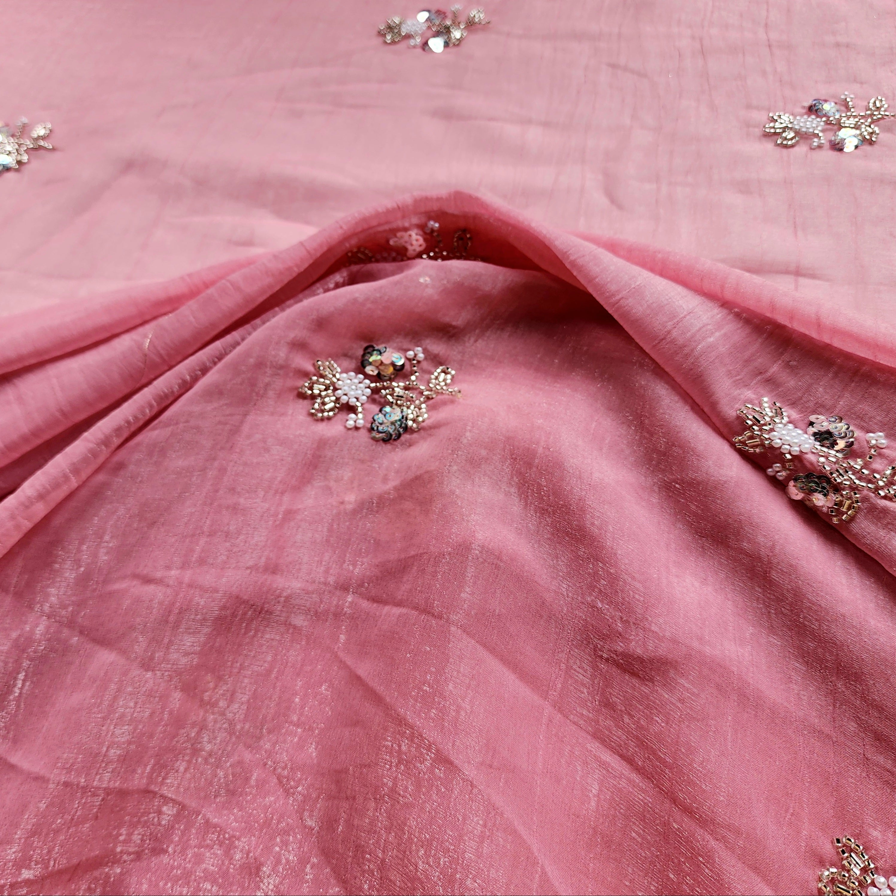Soft Pink Designer Chiffon Silk Saree