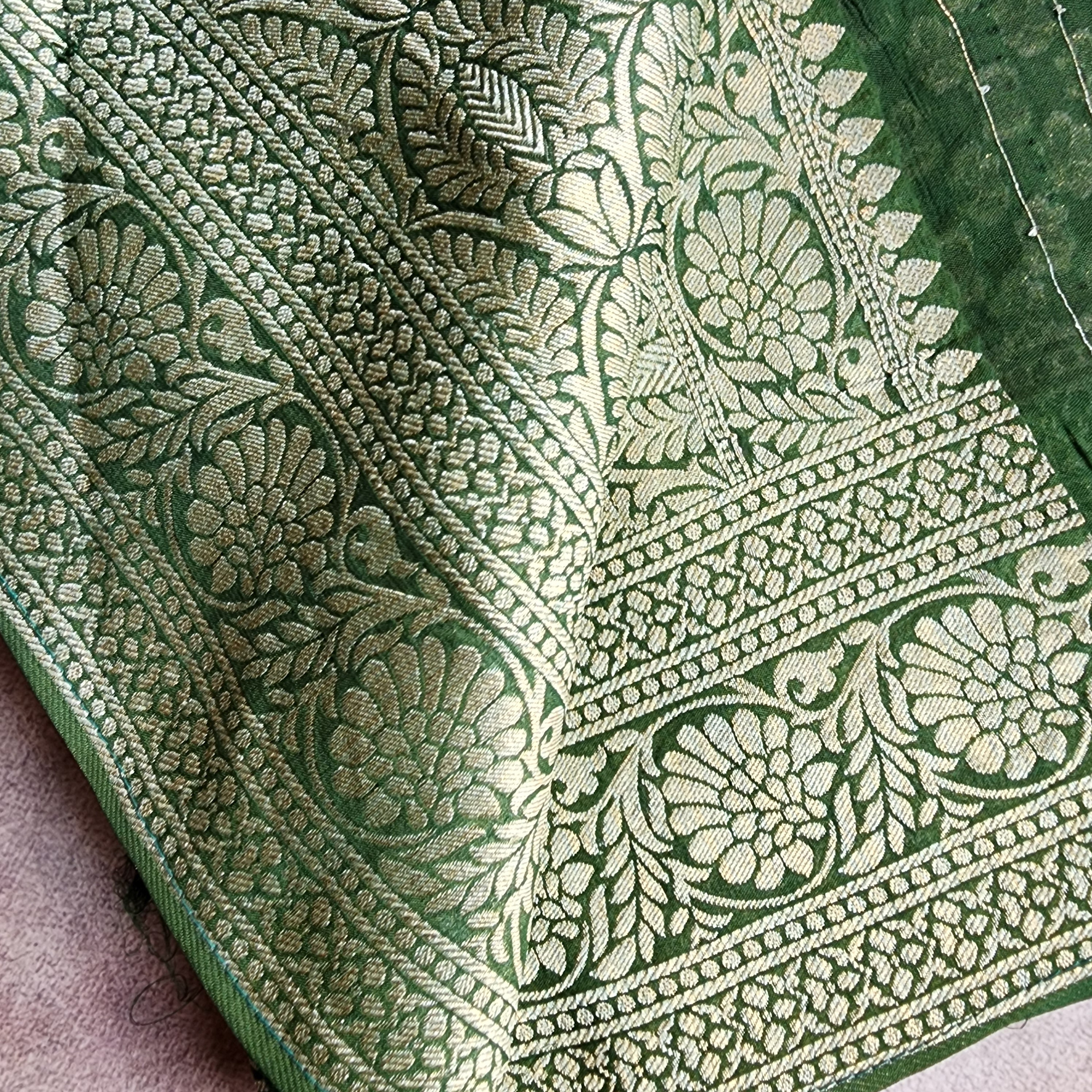 Purple Khaddi Georgette Pure Banarasi Saree with Green Border