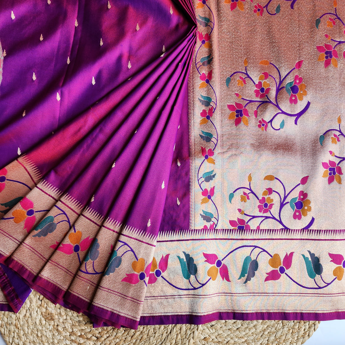 Raahi - Magenta Paithani Silk Saree with Stitched Blouse