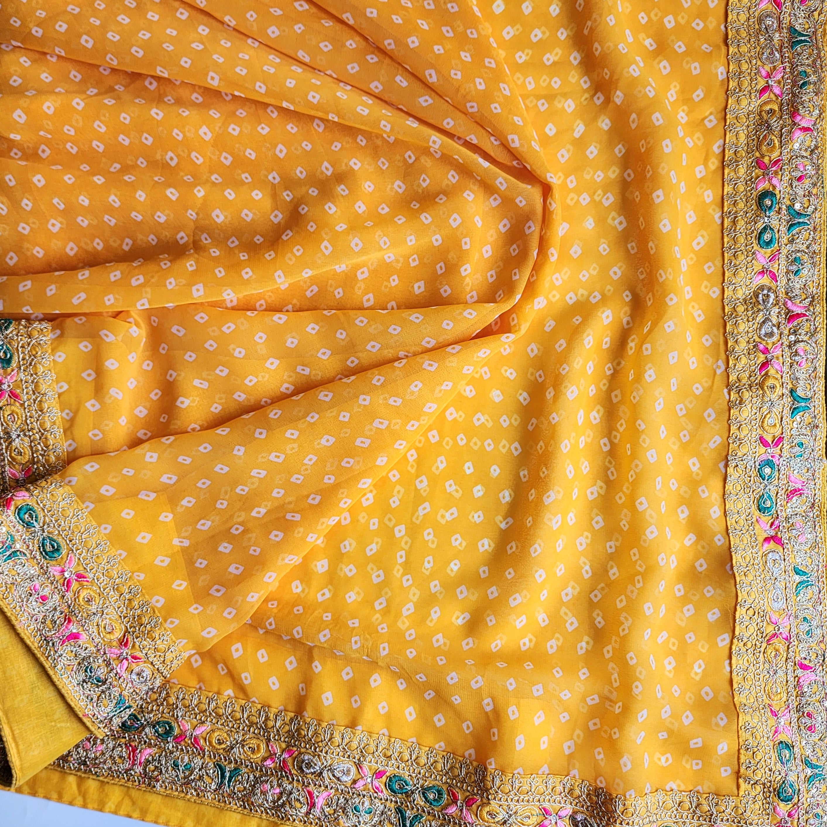 Embroidered Bandhani Designer Saree in Yellow