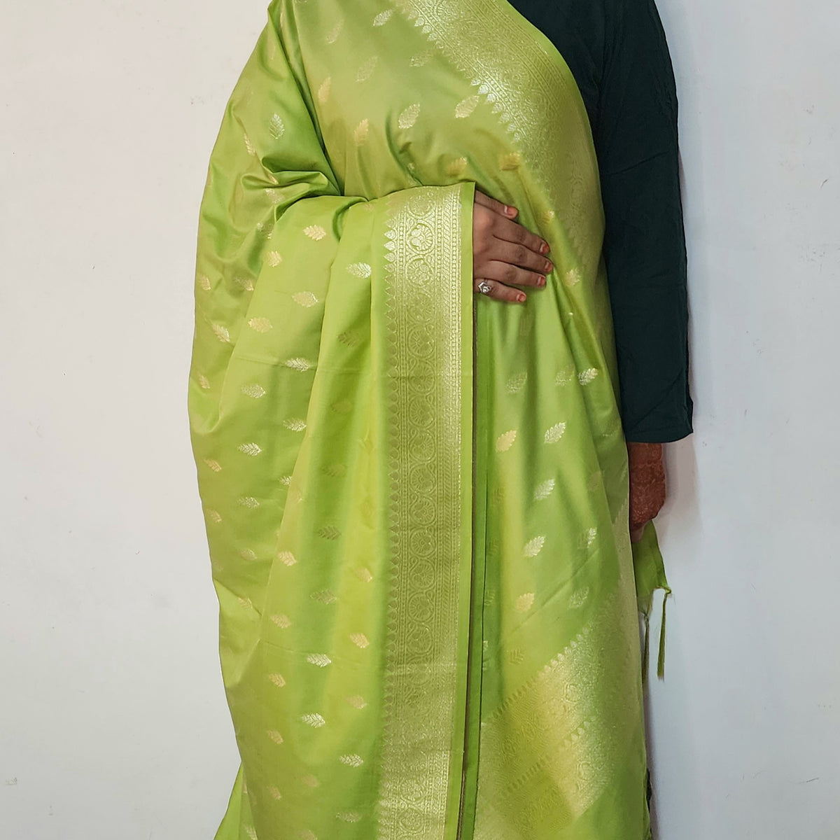 Pista Green Banarasi Tapetta Silk Leaf Weave Dupatta