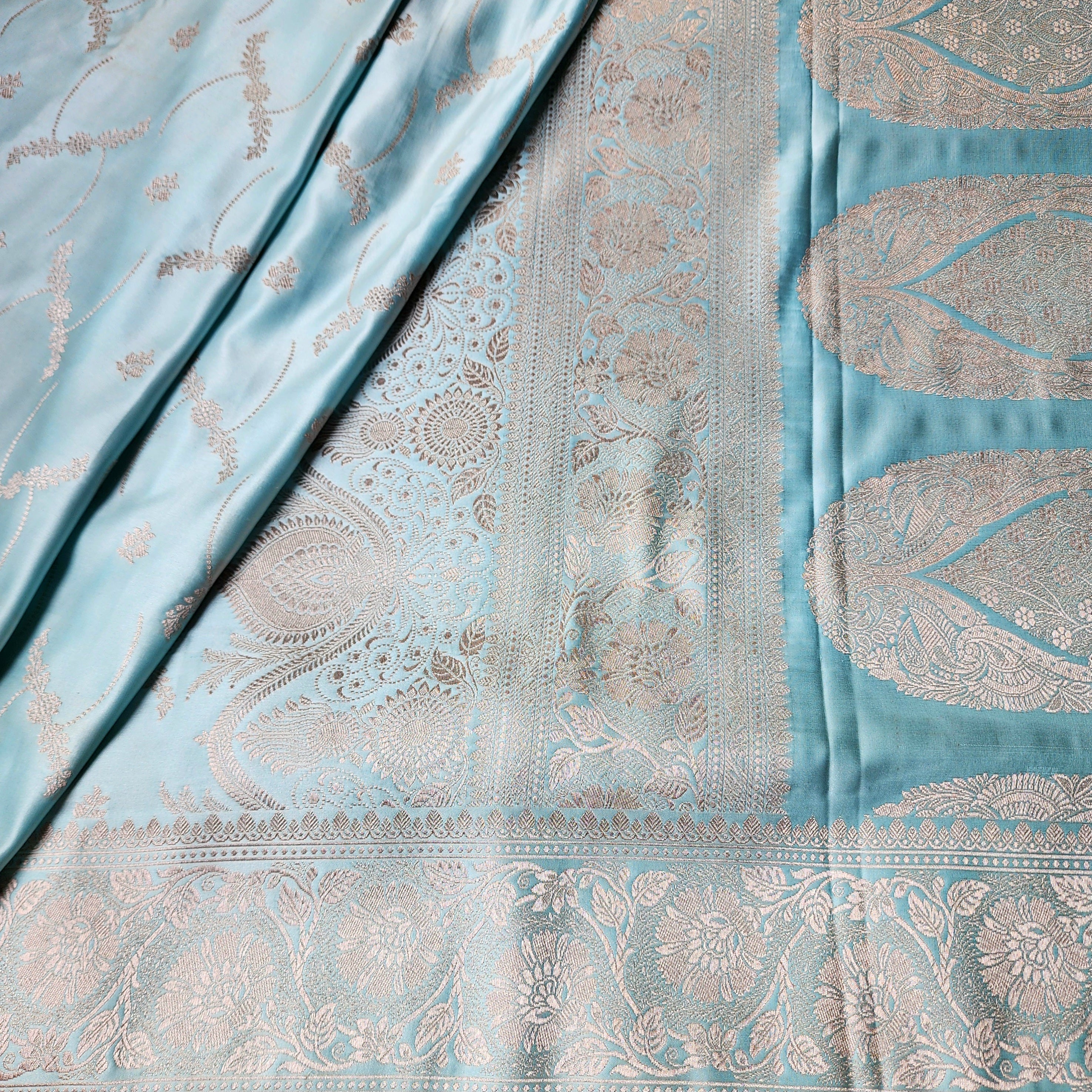 Pastel Blue Banarasi Katan Silk Saree with Light Gold Zari weaving