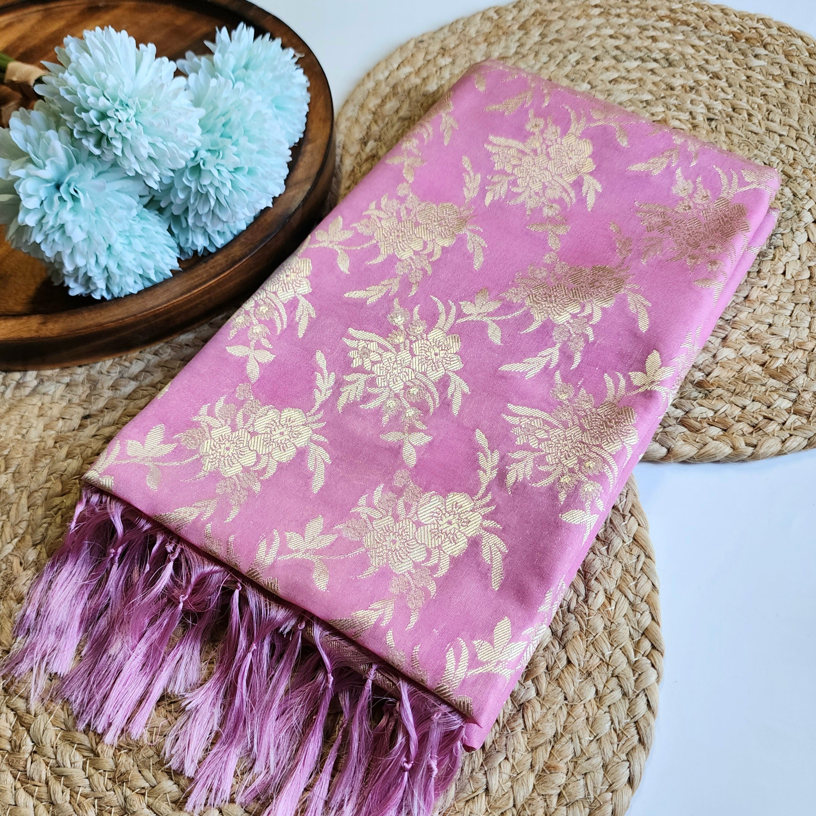 Vibrant Pink Banarasi Dupatta - Floral Brocade Zari