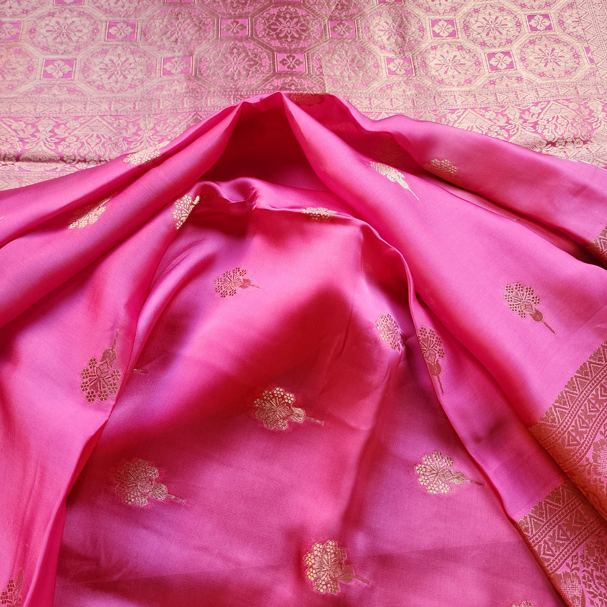 Lilac Pink Mashru Katan Silk Saree