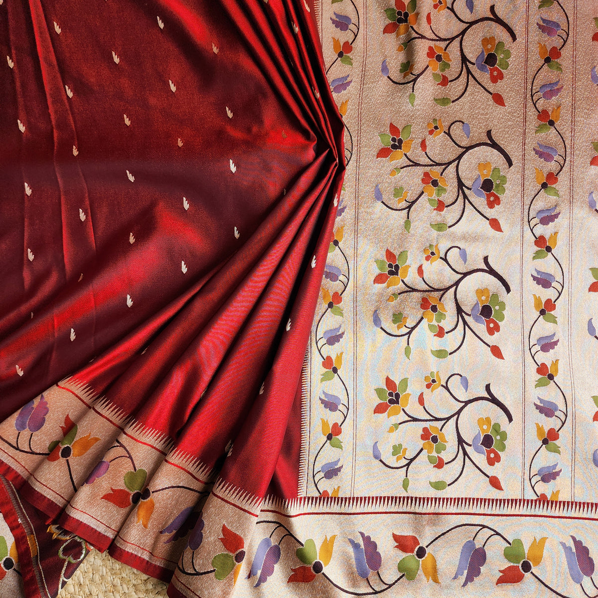Raahi - Maroon Paithani Silk Saree with Stitched Blouse