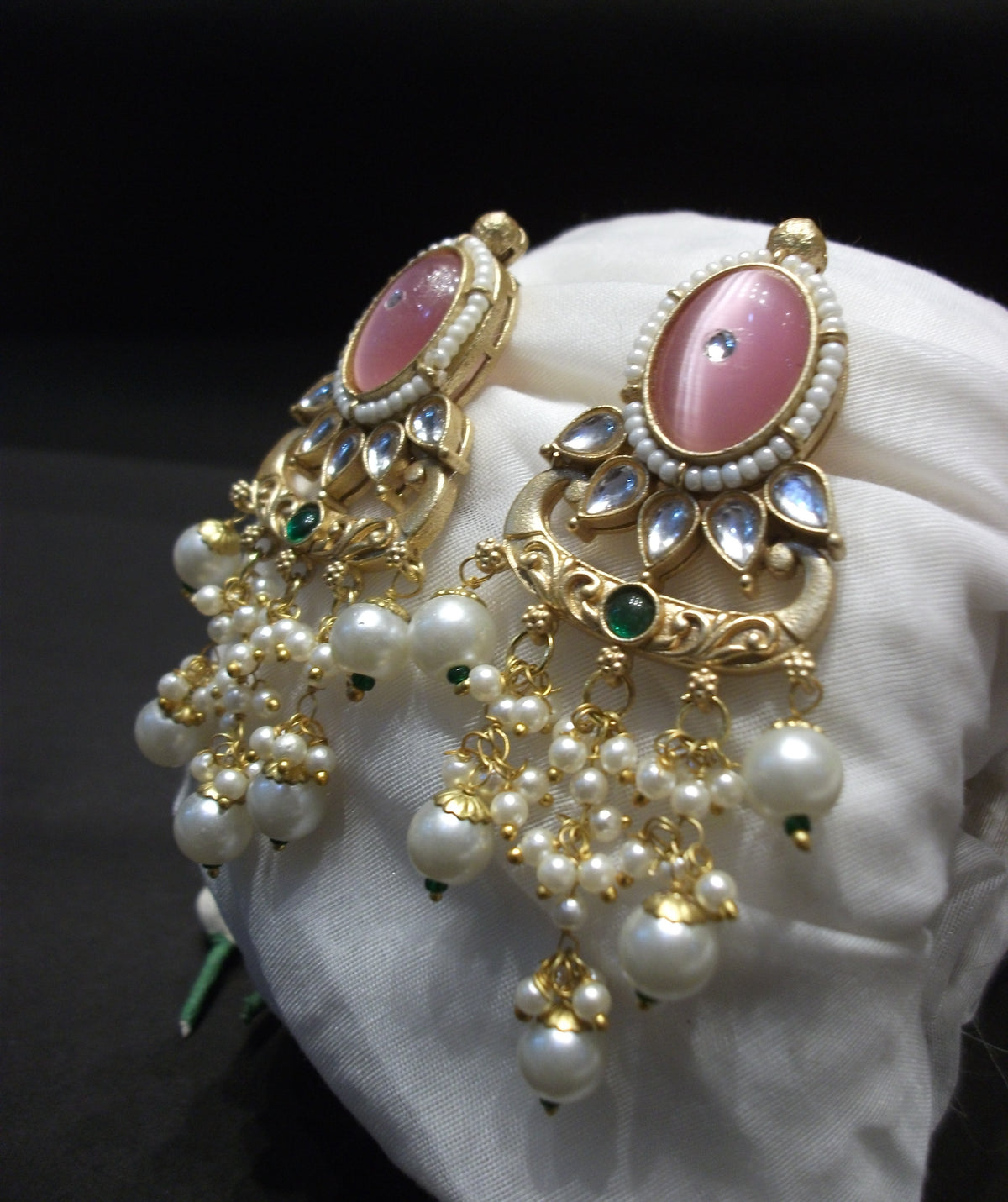 Royal Gold-Finish Oval Pink Cabochon Earrings