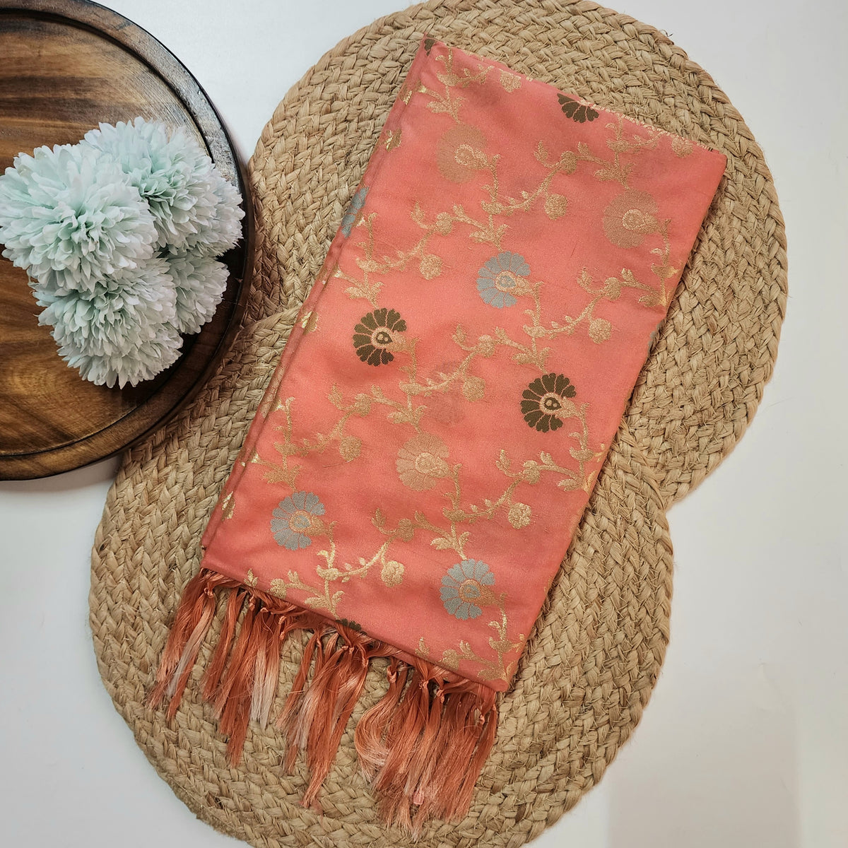 Banarasi Silk Floral Jaal Dupatta - Peach