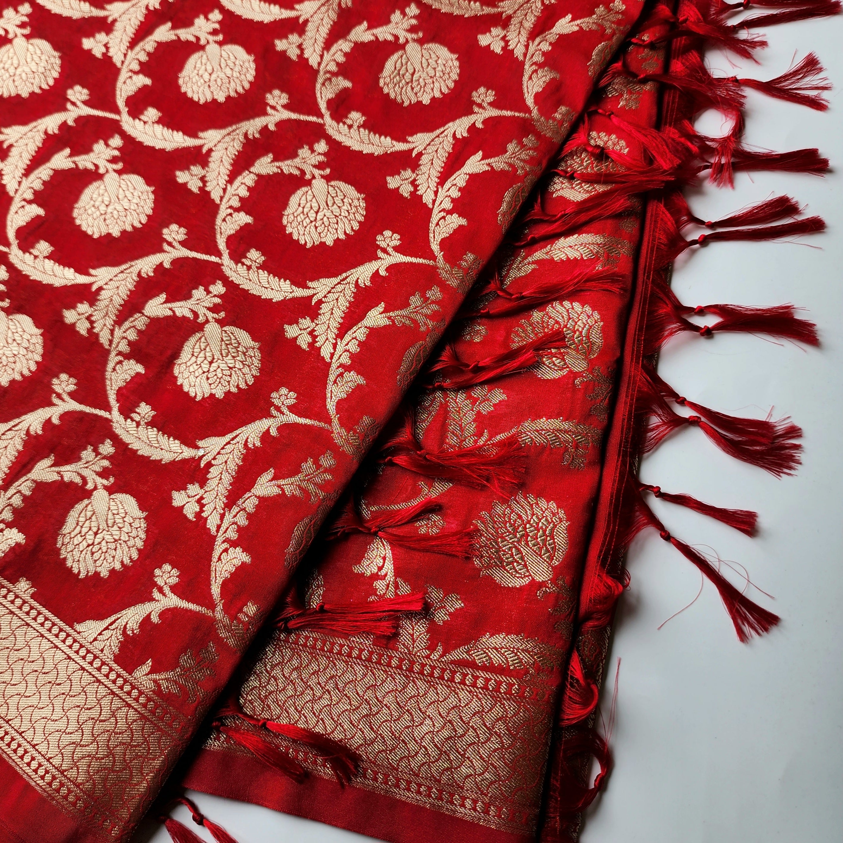 Red Banarasi Dupatta - Zari Blossom Motifs