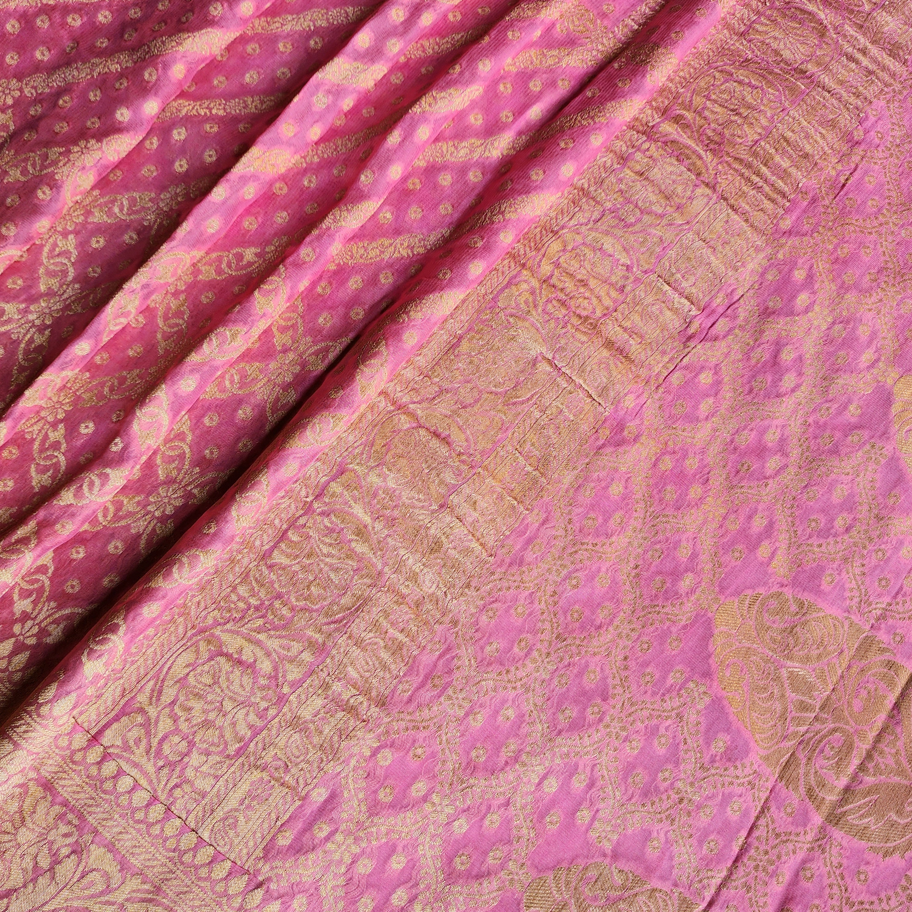 Pastel Pink Pure Khaddi Georgette Banarasi Saree with Golden Zari