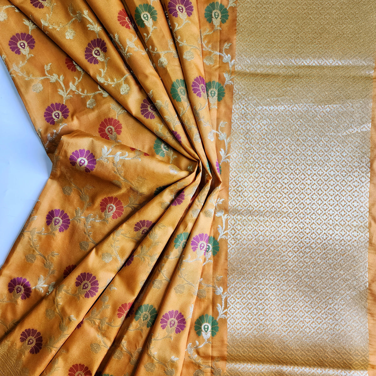 Banarasi Silk Floral Jaal Dupatta - Mustard Gold