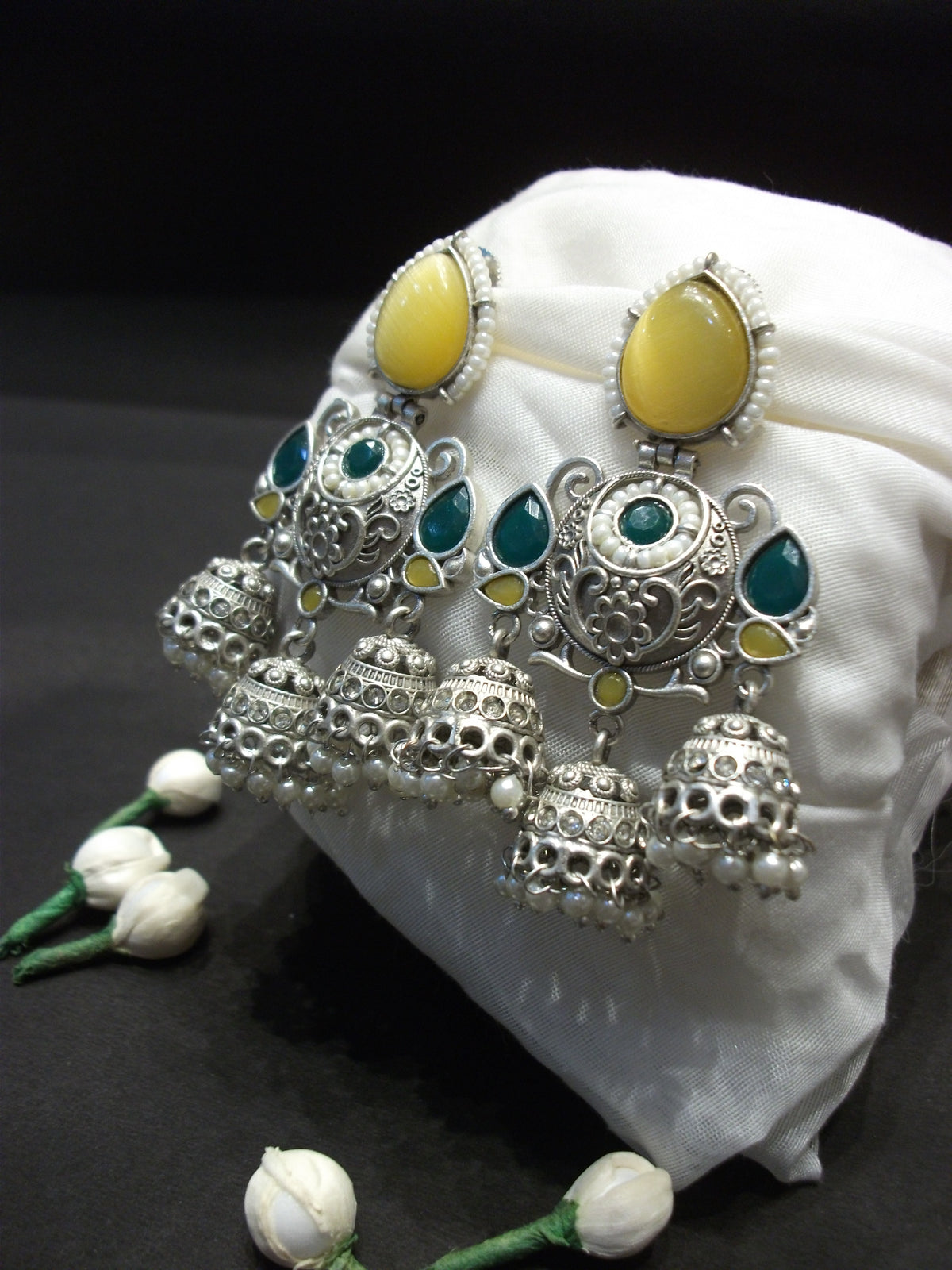 Antique Silver Yellow Teardrop Earrings