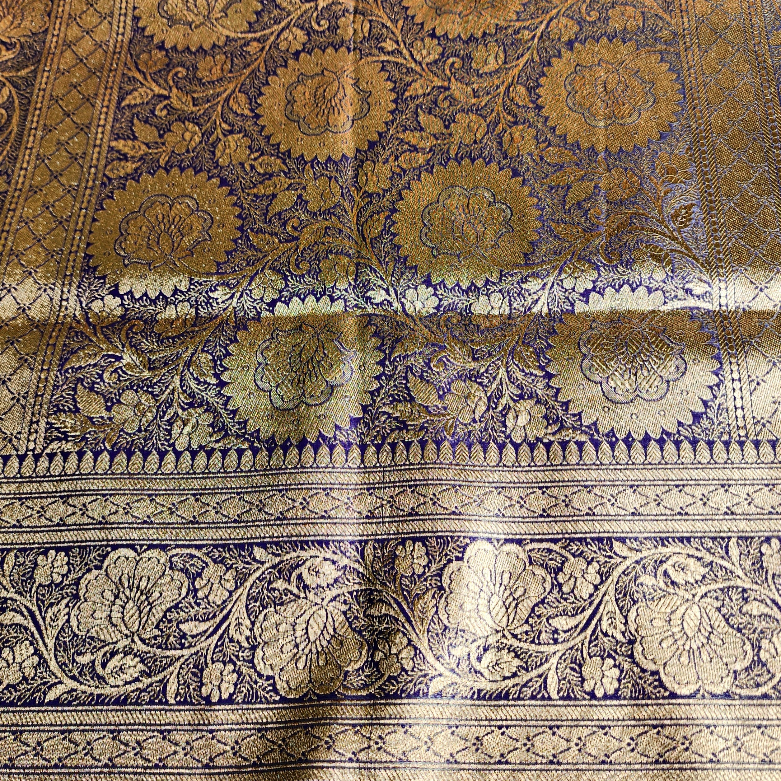 Rich Indigo Purple Banarasi Silk Saree with Gold Zari Weaving