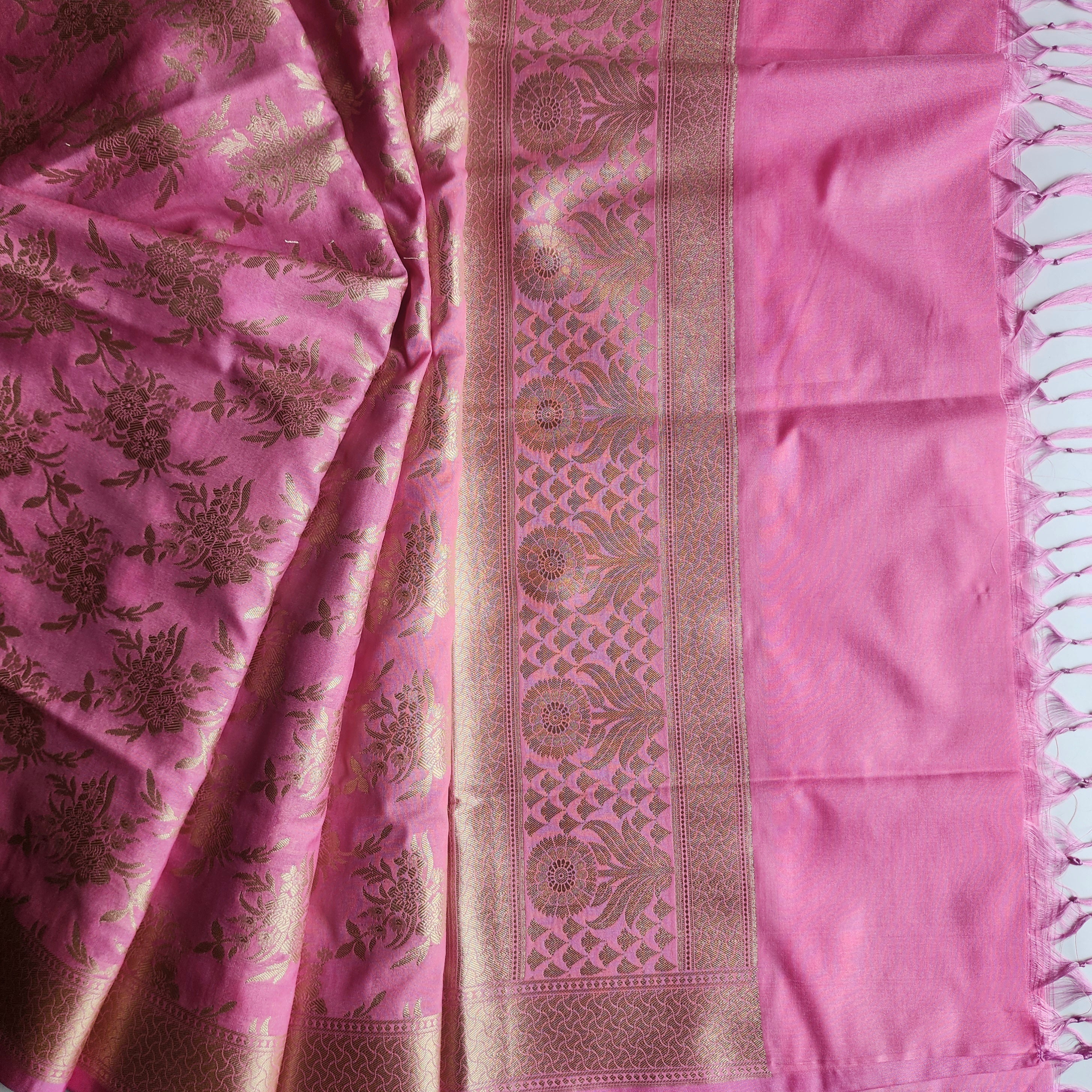 Vibrant Pink Banarasi Dupatta - Floral Brocade Zari