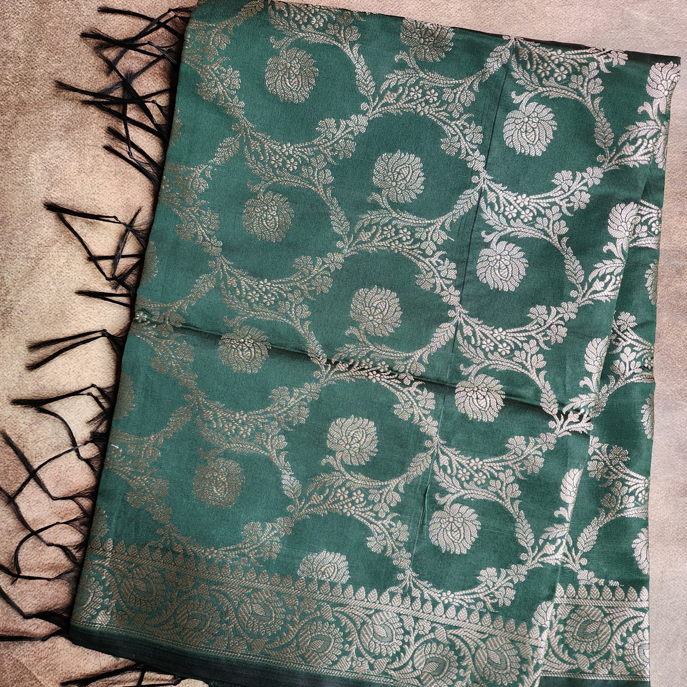 Emerald Green Semi Silk Zari Dupatta