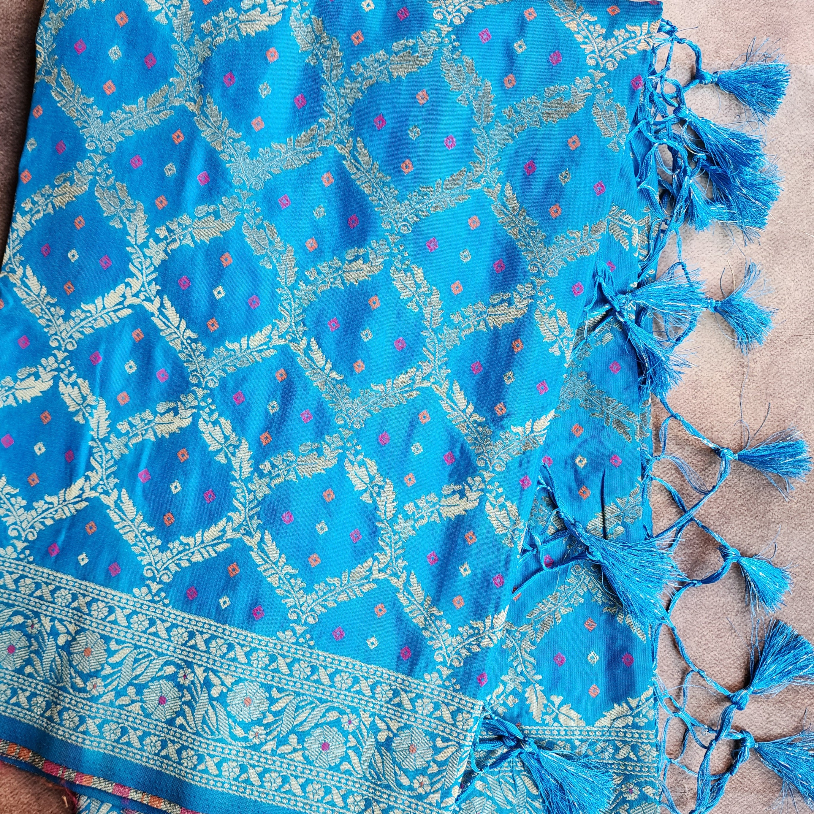 Sky Blue Bandhani Dupatta with Traditional Jaal