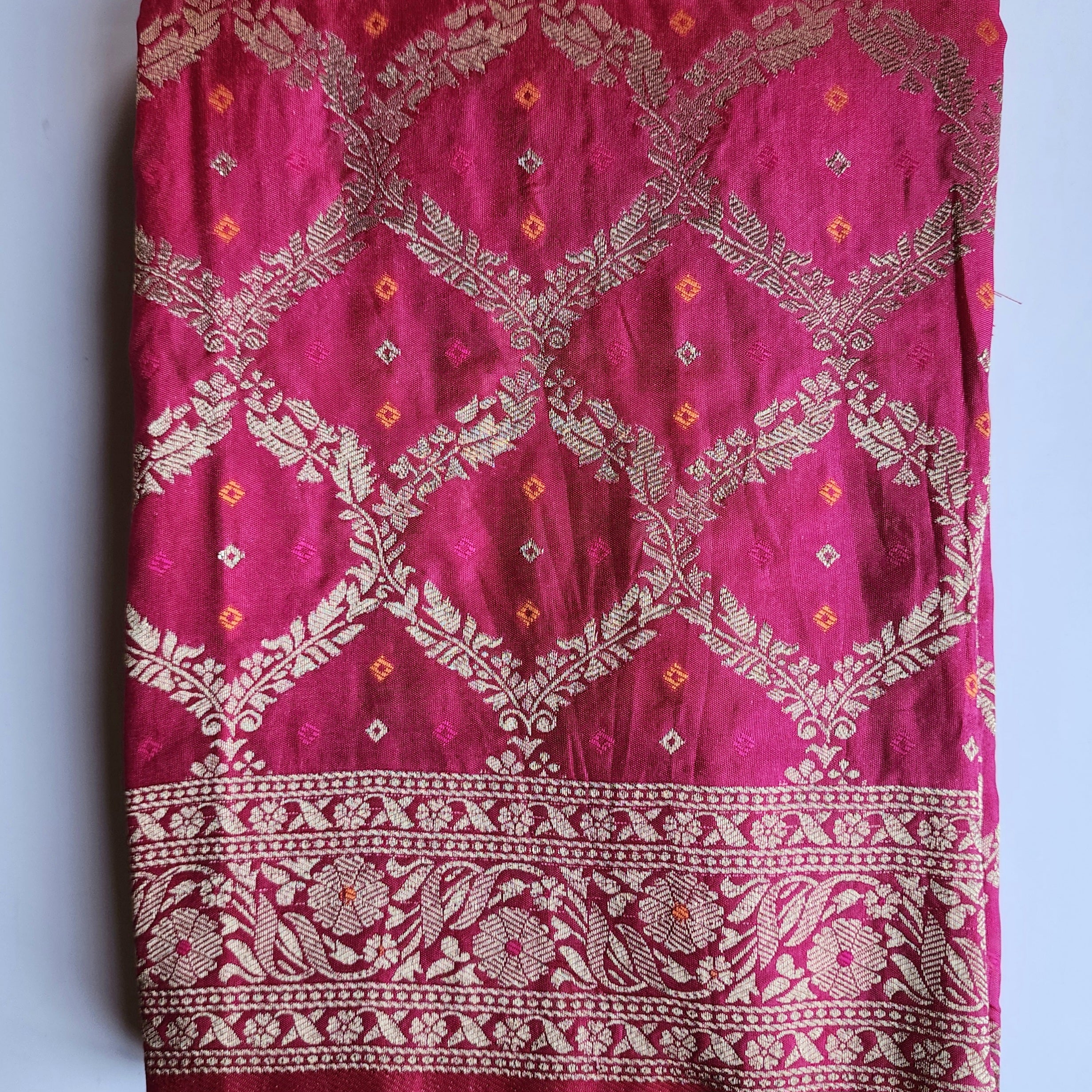 Deep Magenta Bandhani Dupatta with Traditional Jaal