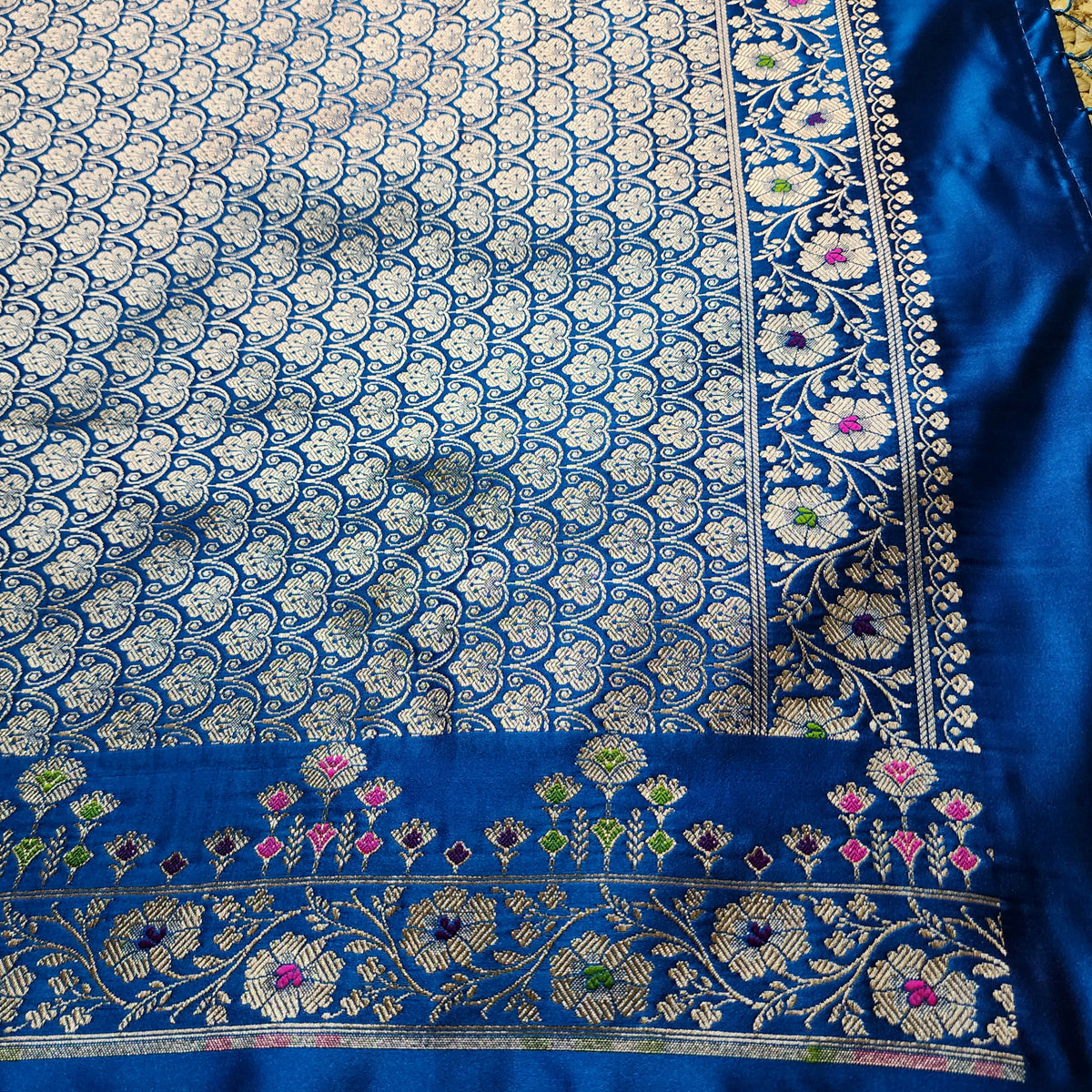 Royal Blue Banarasi Katan Silk Saree with Multicolor Meenakari
