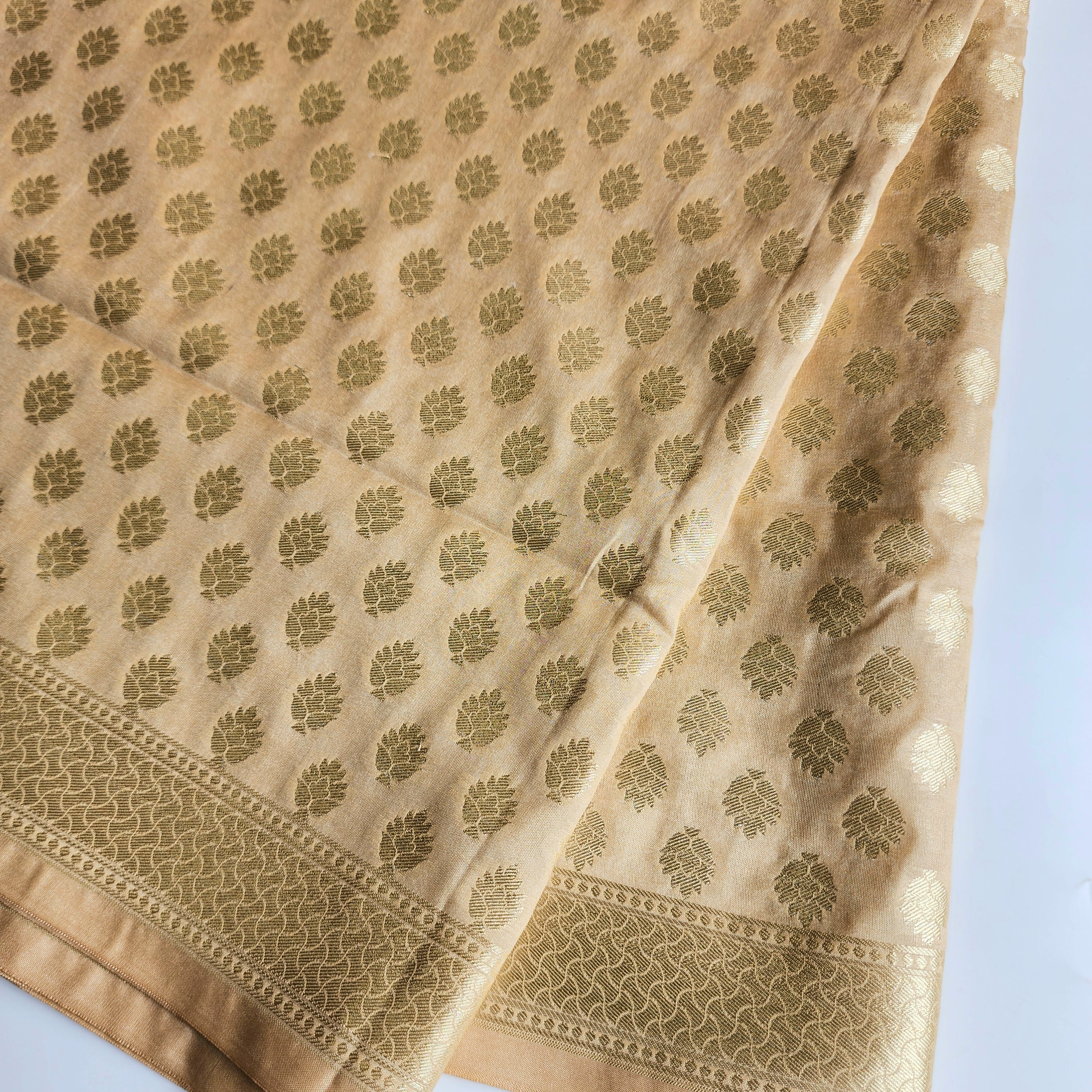Champagne Beige Banarasi Tapetta Silk Dupatta with Gold Floral Zari Weave