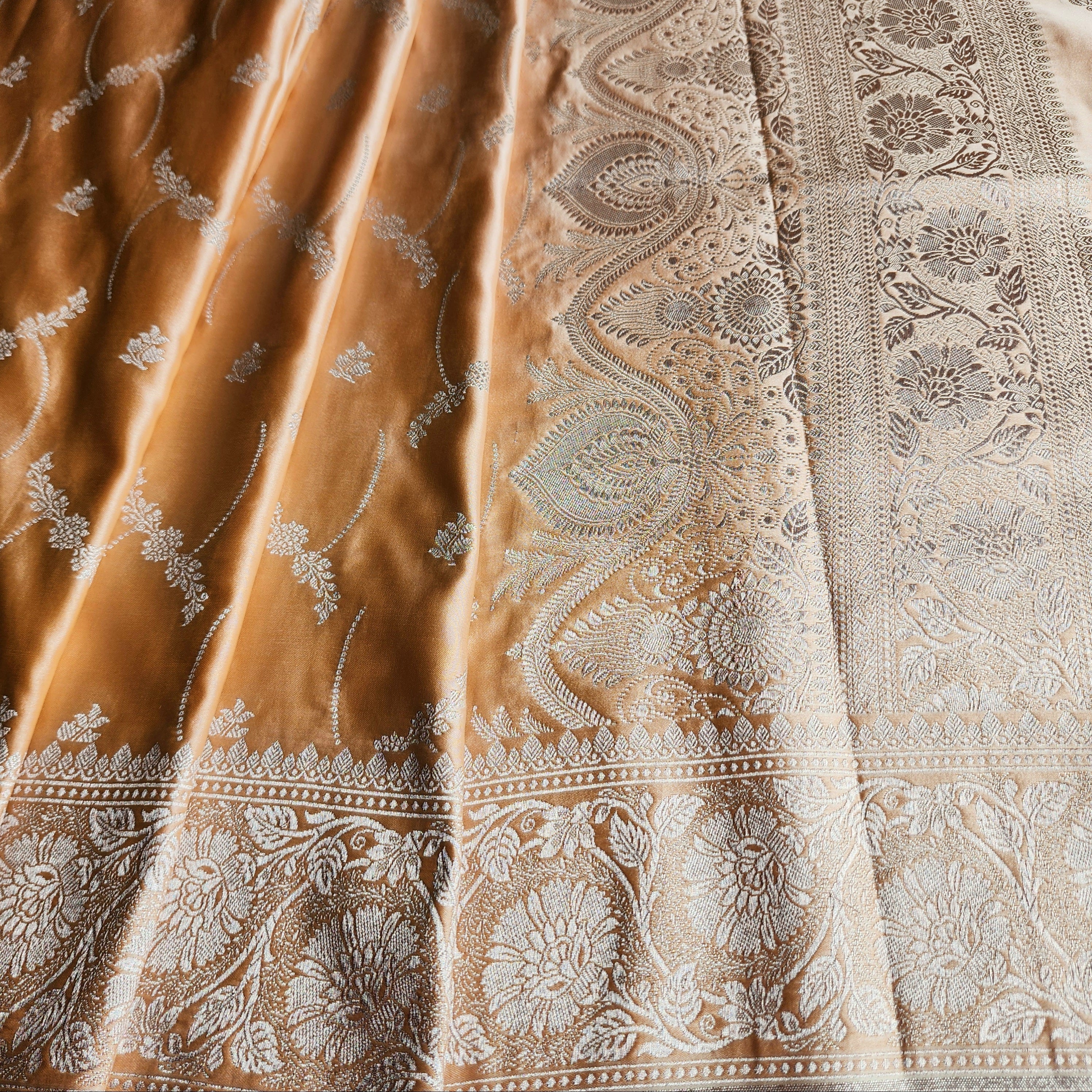 Pastel Beige Banarasi Katan Silk Saree with Light Gold Zari weaving