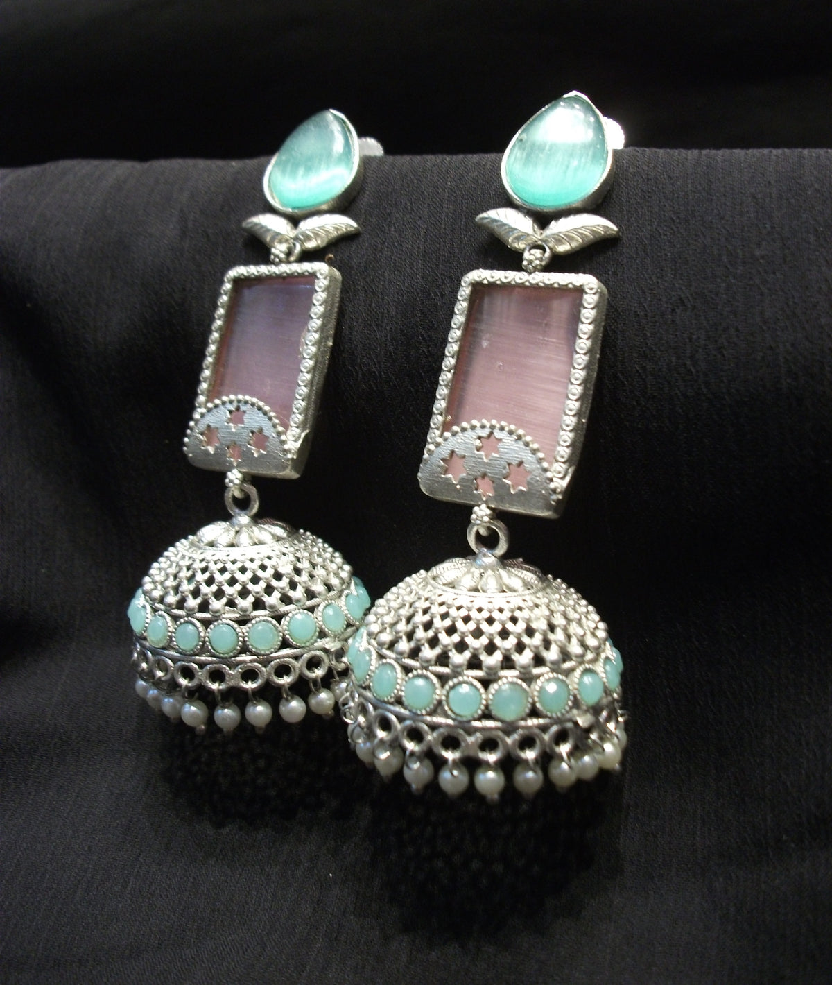 Teardrop Aqua and Blush Pink Long Earrings