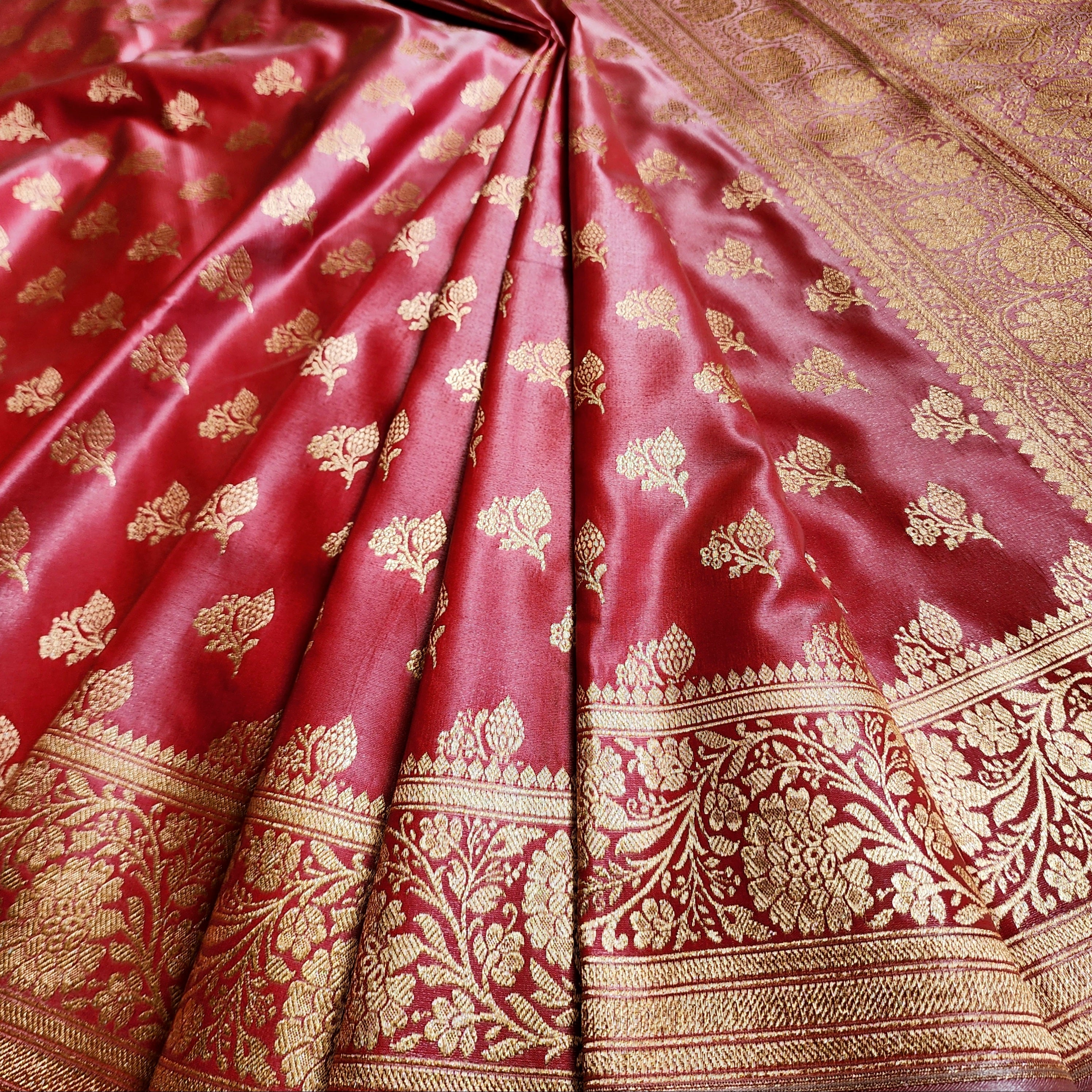 Rich Red Banarasi Silk Saree with Gold Zari Weaving