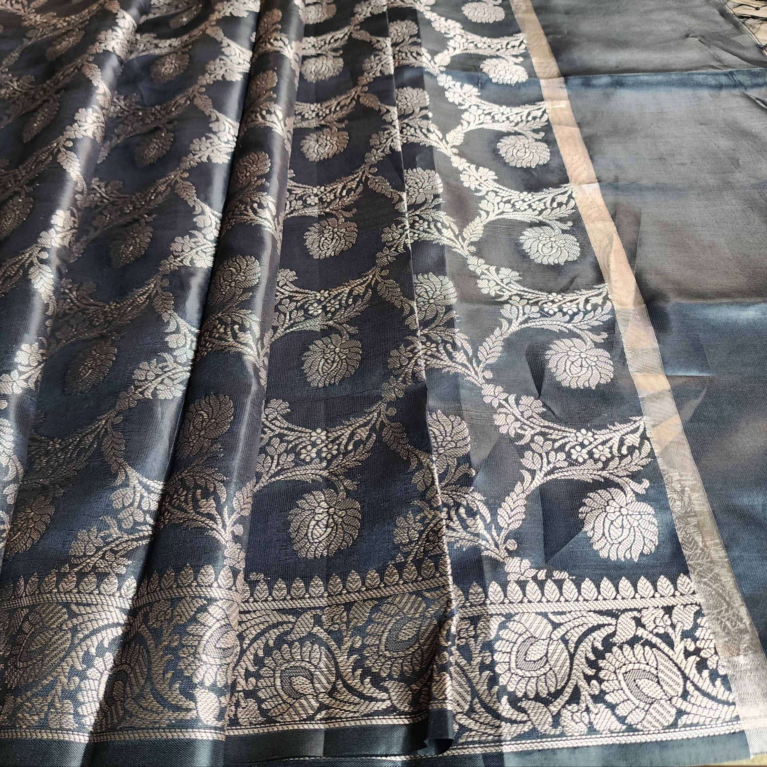 Black Semi Silk Zari Dupatta