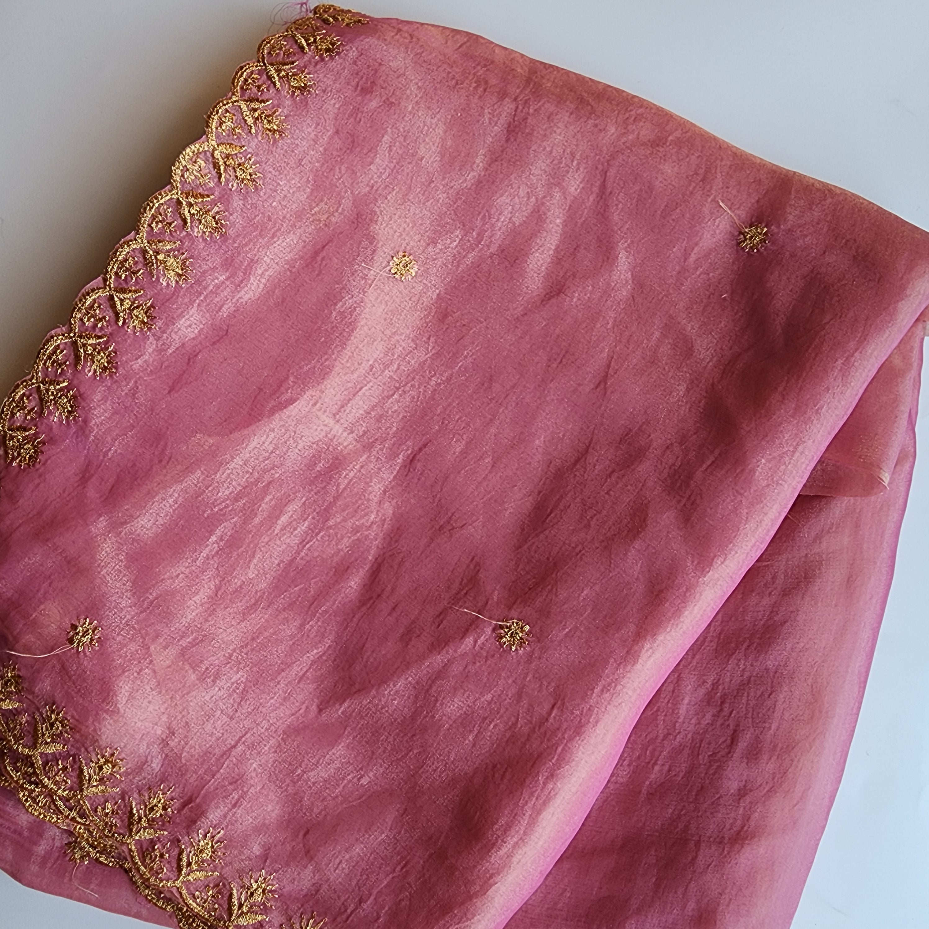 Blush Rose Gold Designer Tissue Silk Saree