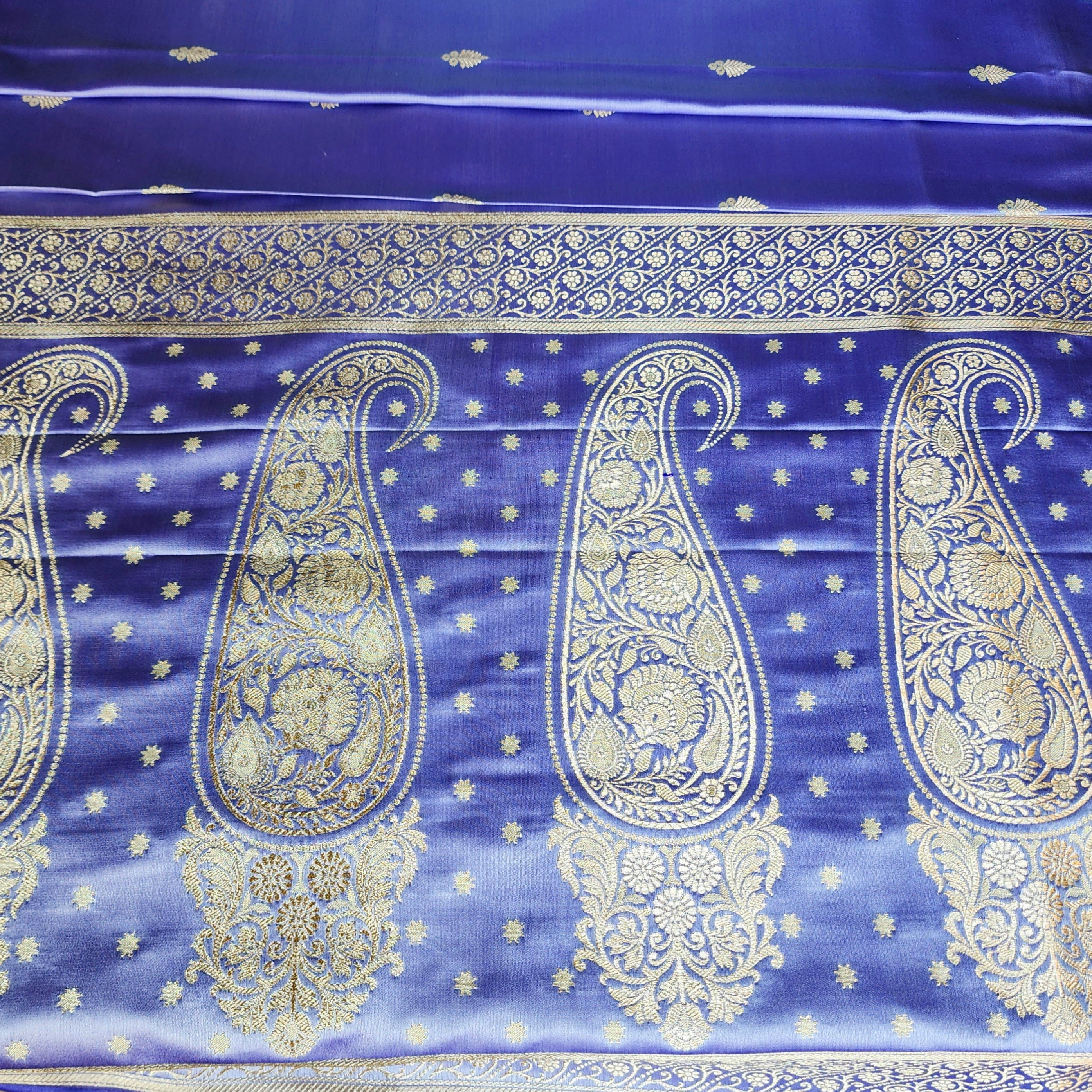 Pastel Purple Katan Silk Saree with Magenta Gold Zari Border