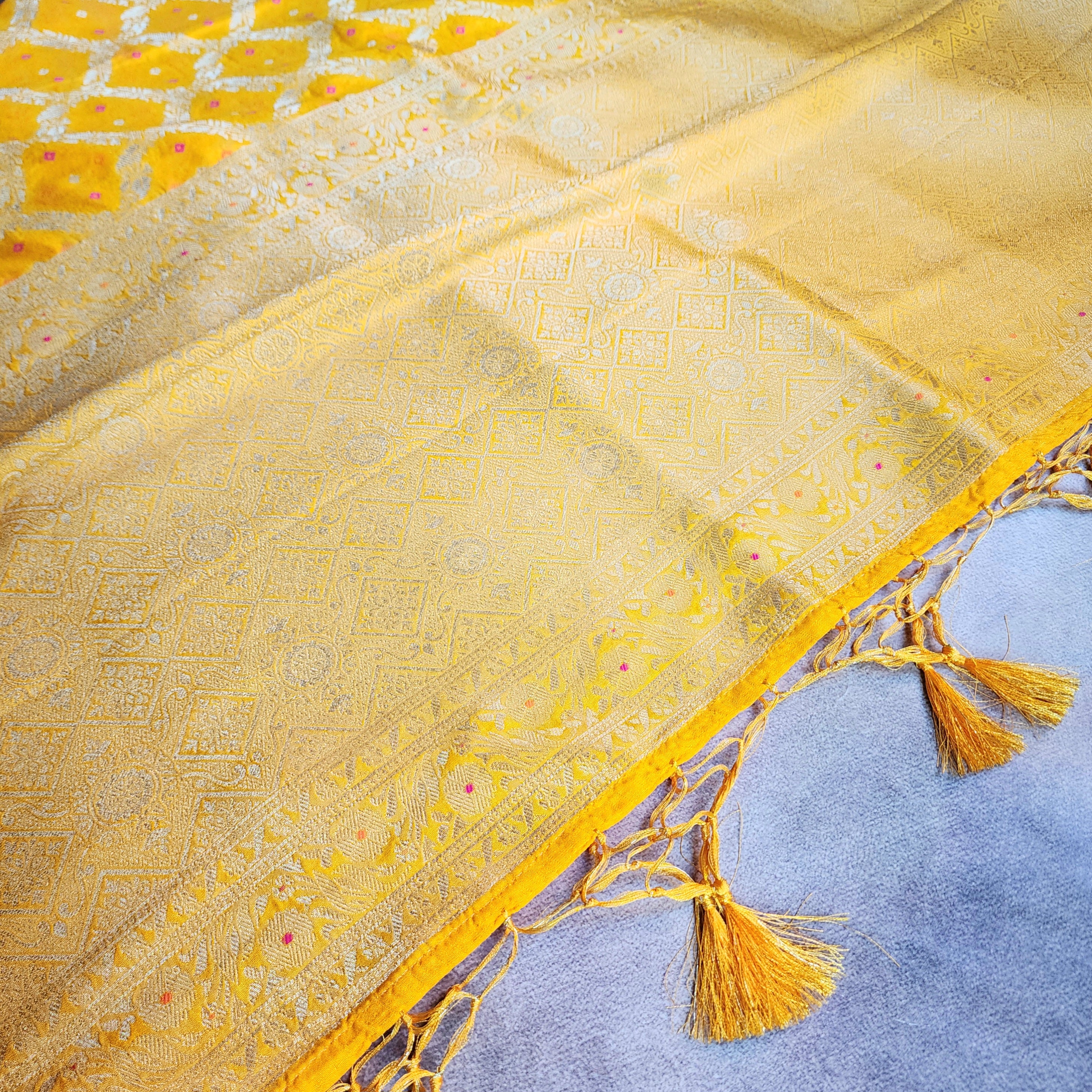 Mustard Yellow Bandhani Dupatta with Traditional Jaal