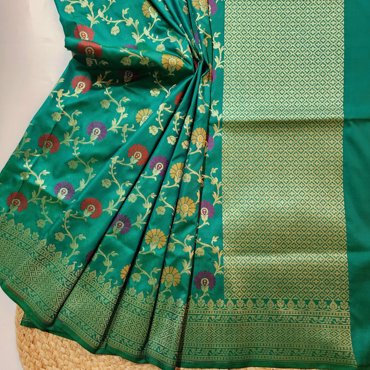 Banarasi Silk Floral Jaal Dupatta - Deep Teal