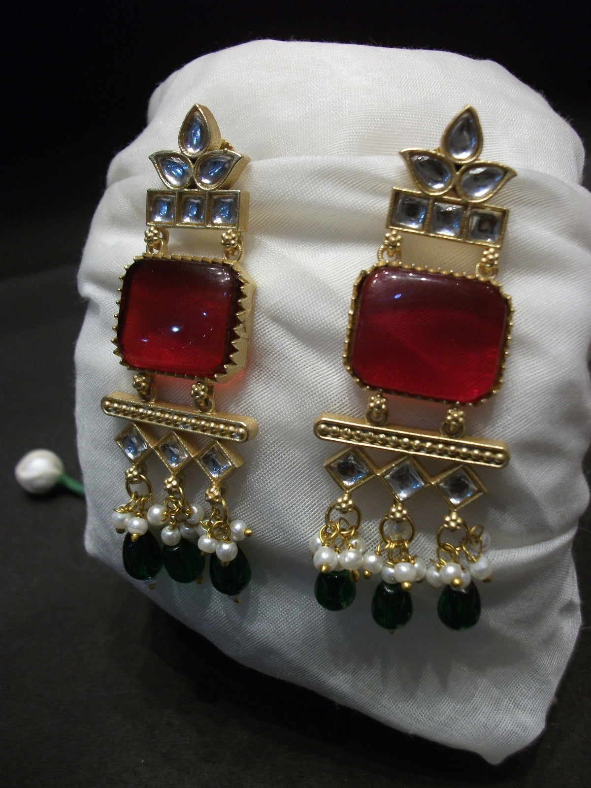Ruby & Emerald Kundan Chandelier Earrings