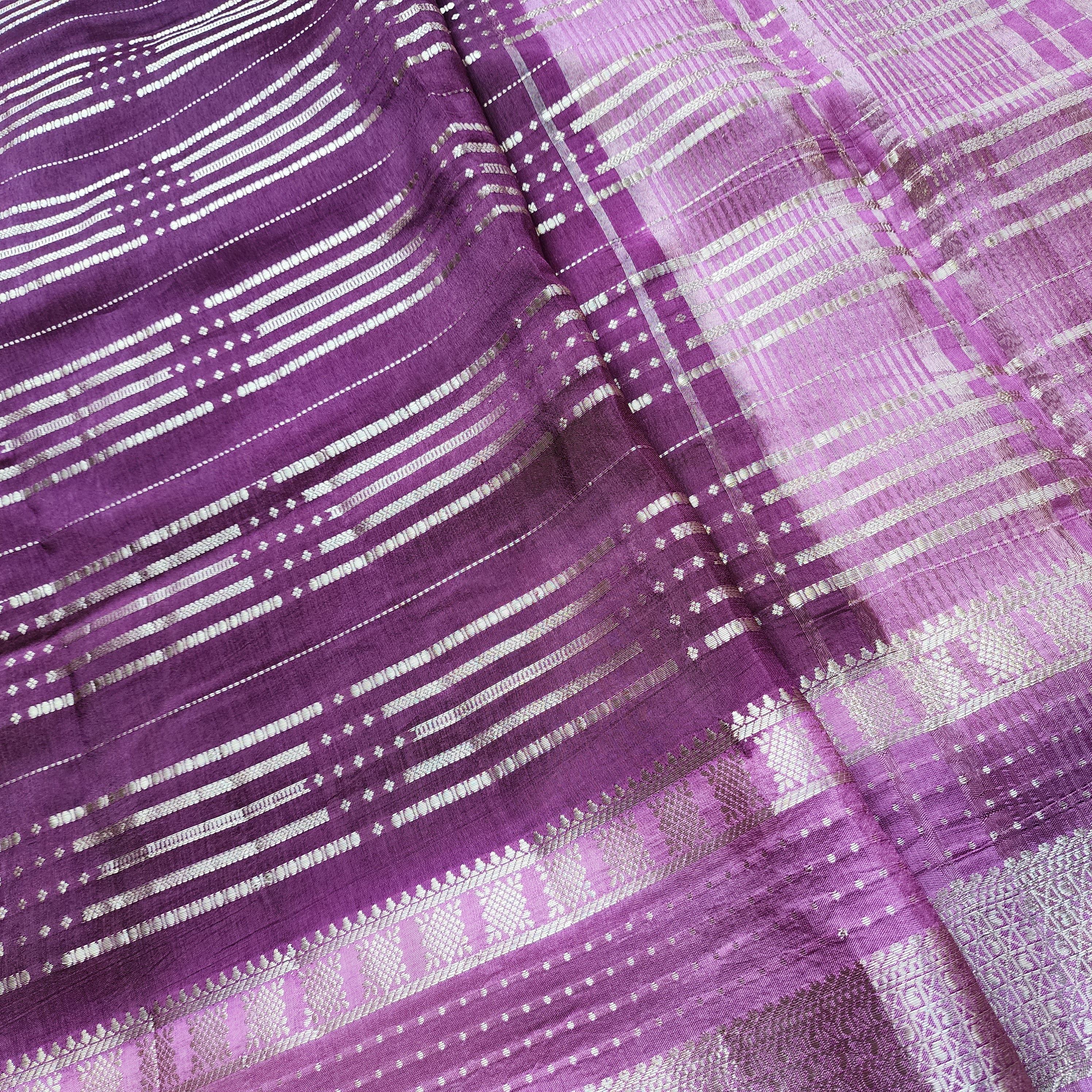 Deep Plum Crepe Georgette Silk Saree with Gold Zari Detailing