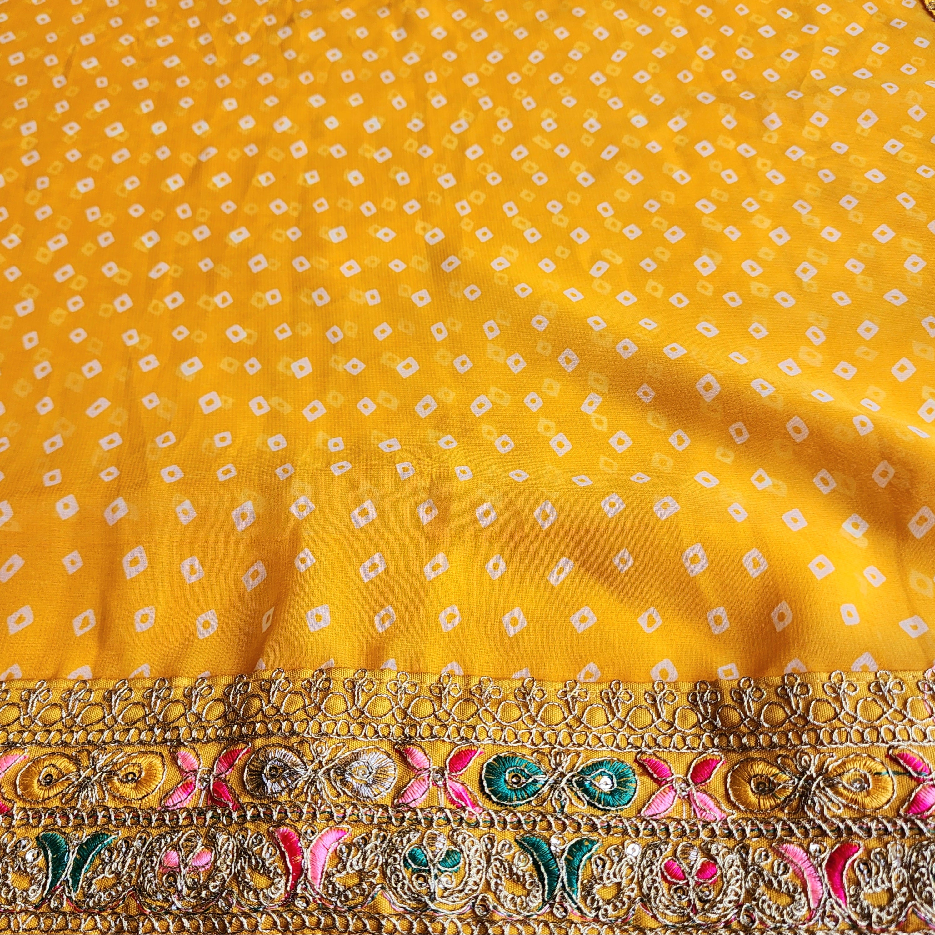 Embroidered Bandhani Designer Saree in Yellow