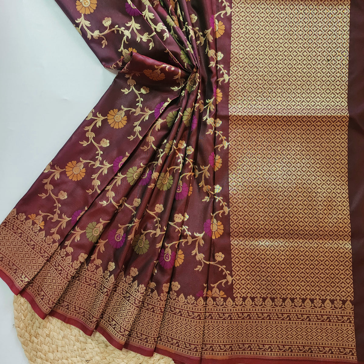 Banarasi Silk Floral Jaal Dupatta - Deep Burgundy