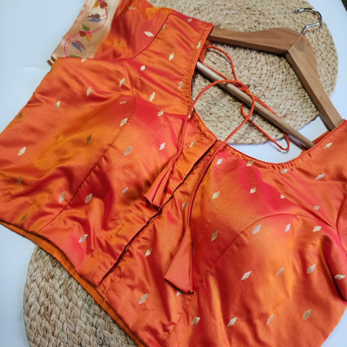 Raahi - Bright Orange Paithani Silk Saree with Stitched Blouse