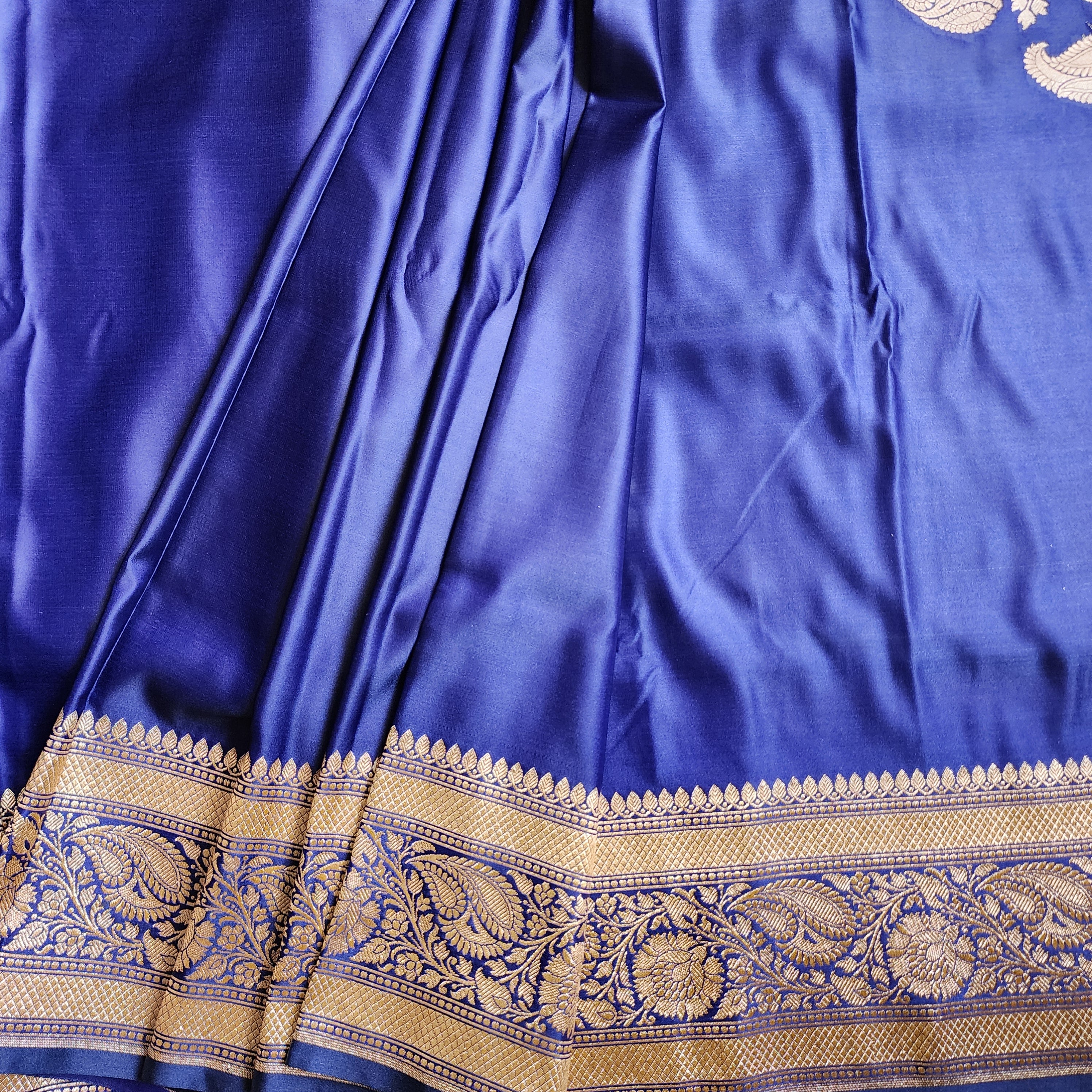Royal Blue Pure Banarasi Katan Silk Saree with light Gold Zari Weaving