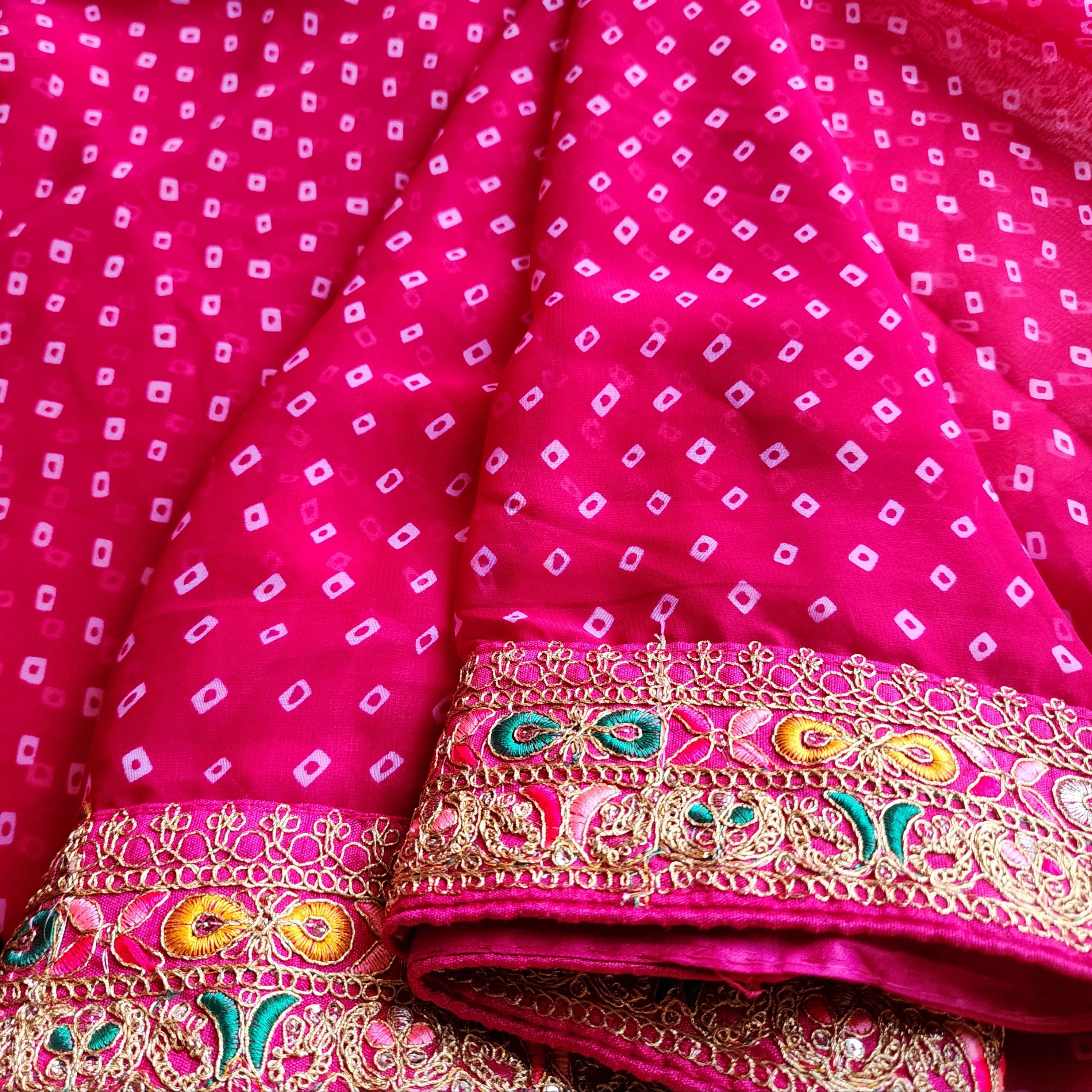 Embroidered Bandhani Designer Saree in Pink