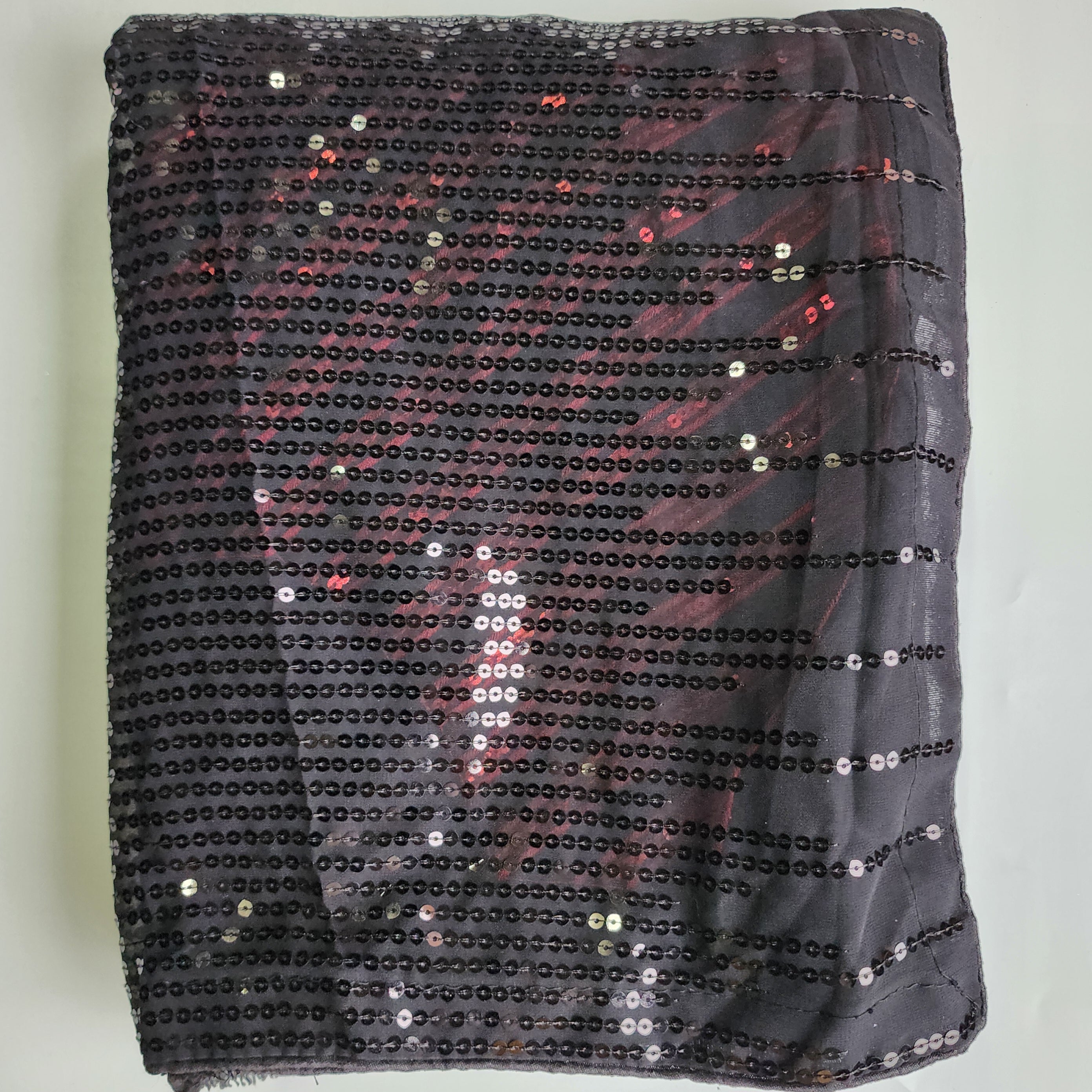 Georgette Designer Sequinned Saree - Black and Red Shade