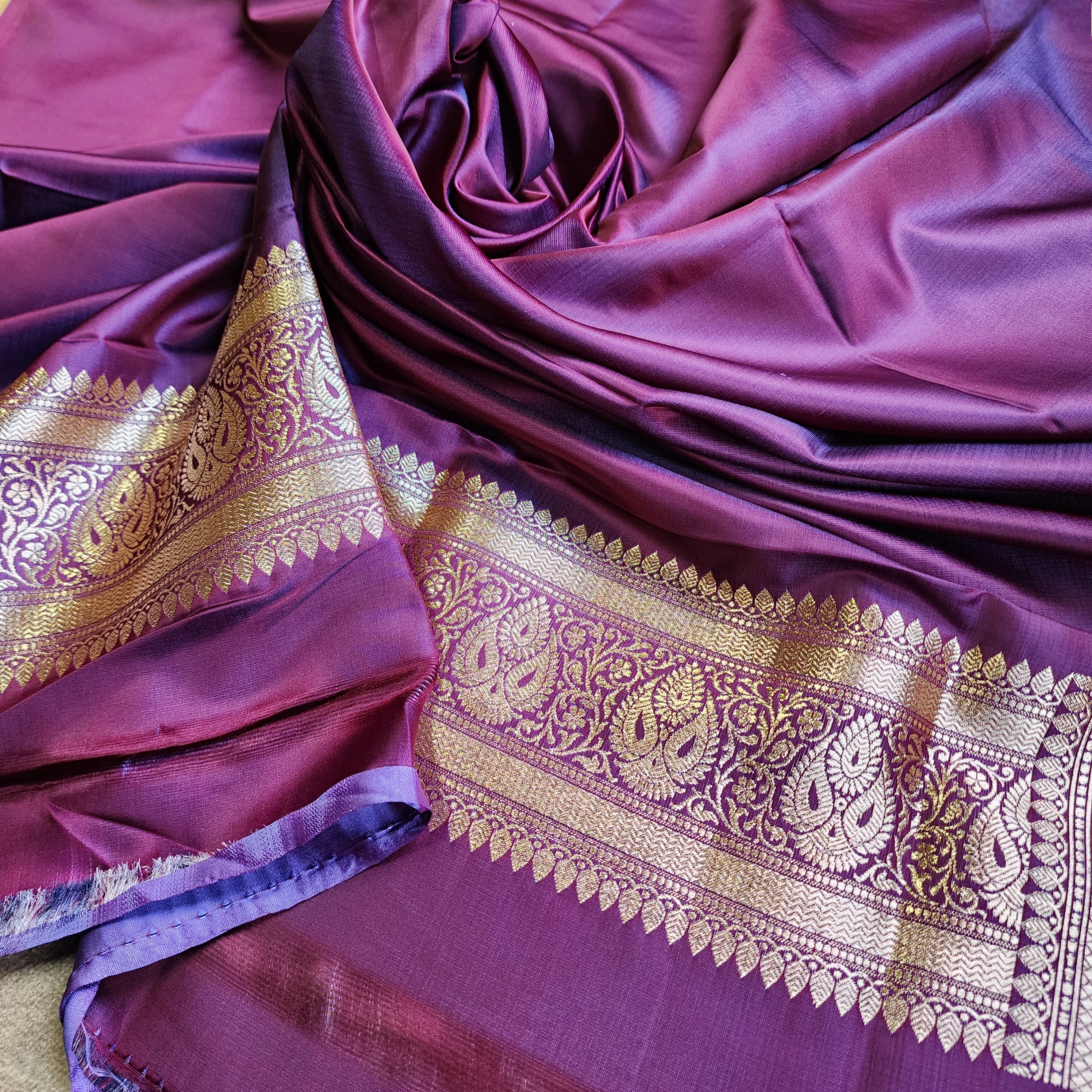 Dhoop Chhaon Deep Violet Banarasi Katan Silk Saree