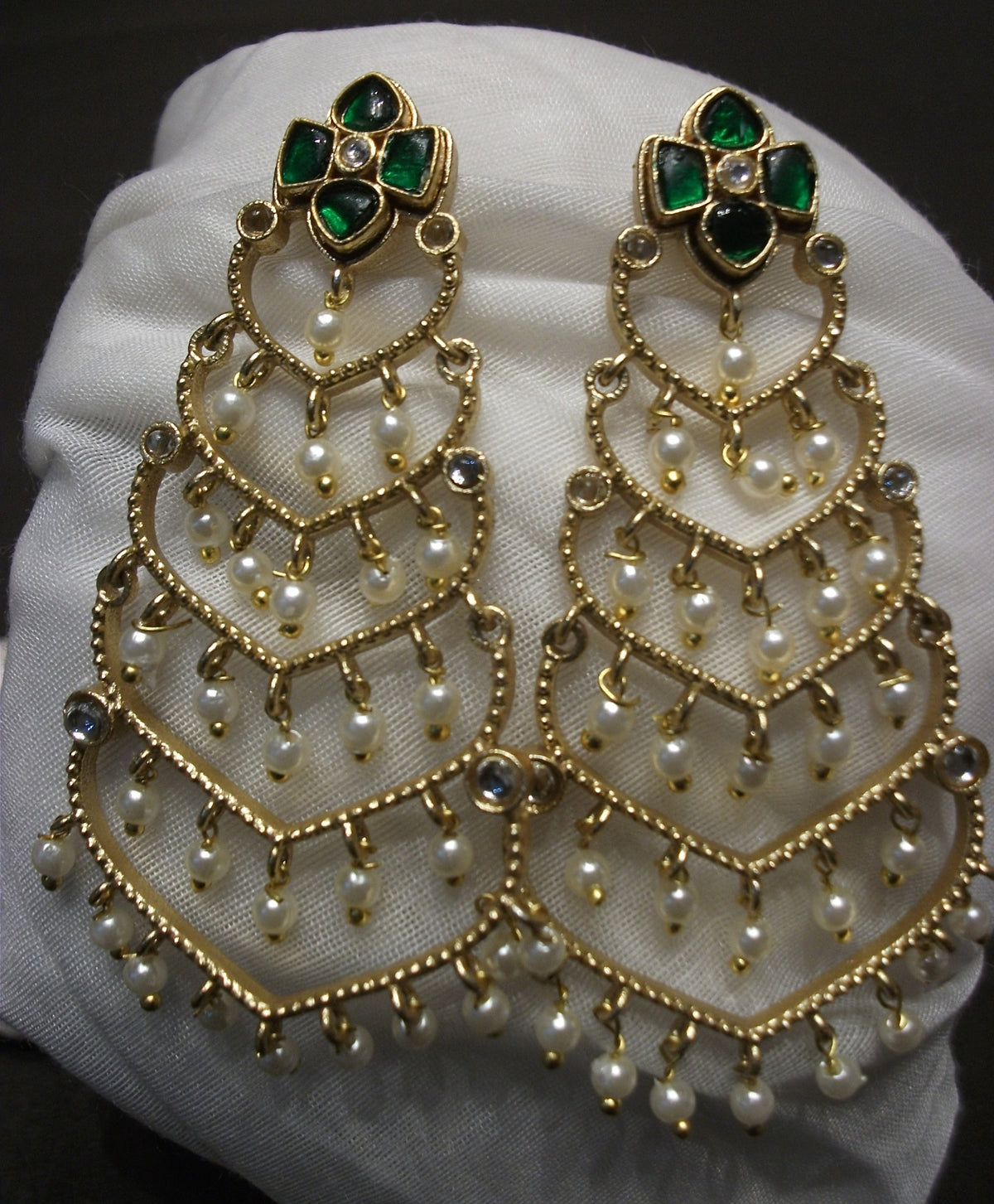 Multi-Arch Statement Earrings with Green Gem Studs