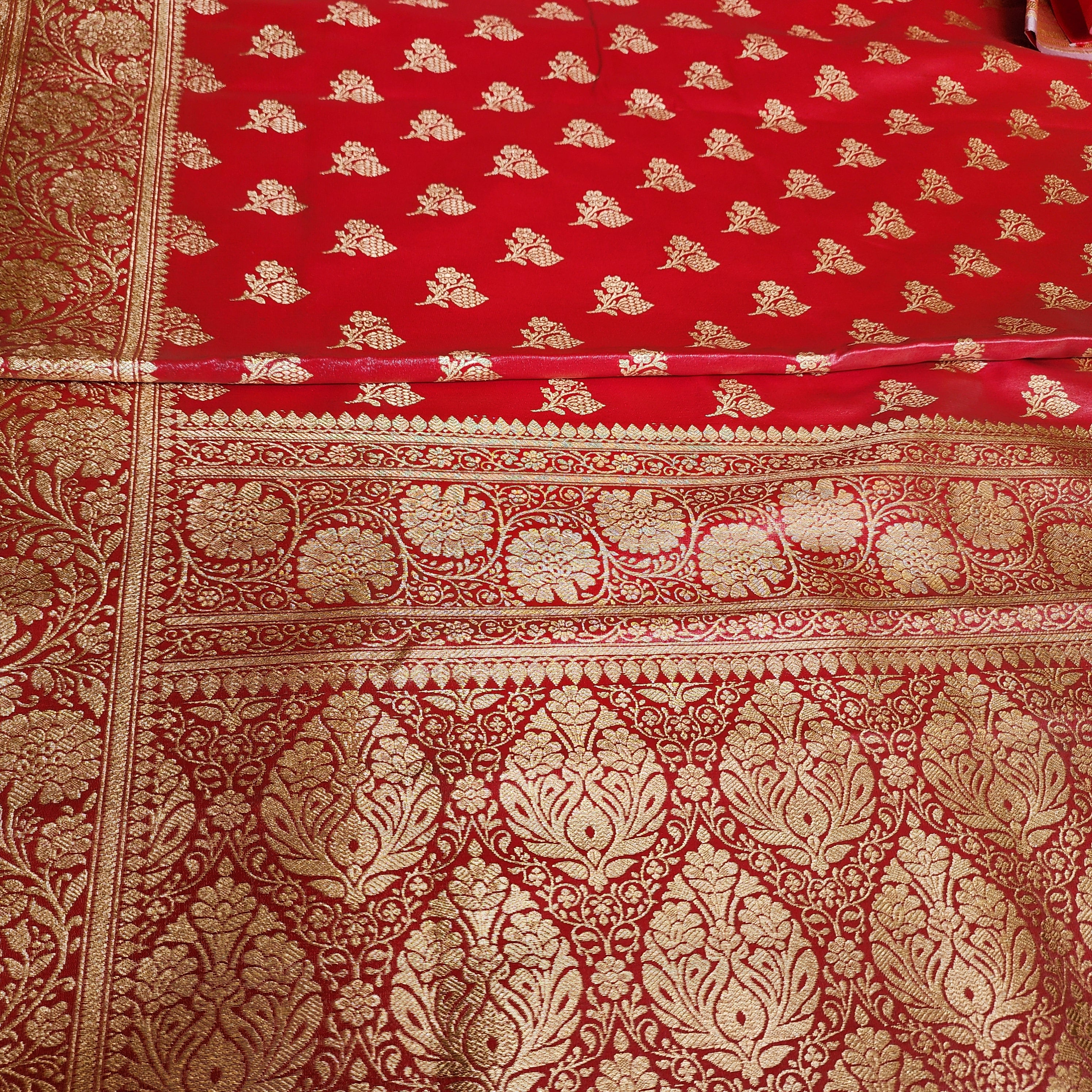 Rich Red Banarasi Silk Saree with Gold Zari Weaving