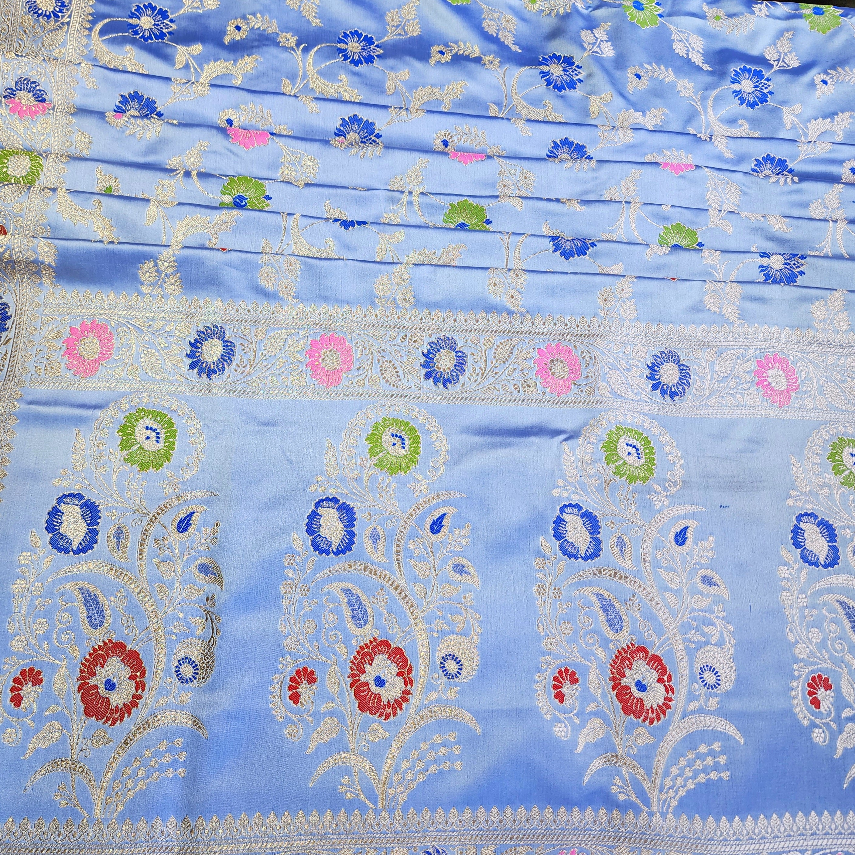 Enriched Banarasi Katan Silk Saree | Sky Blue Multicolor Meenakari Floral Jaal