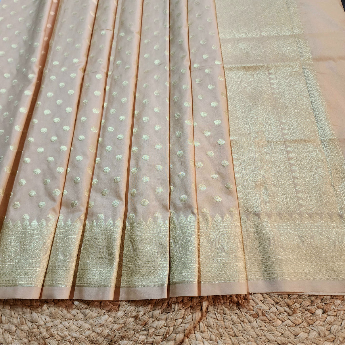 Champagne Beige Banarasi Silk Dupatta with Gold Polka Dot