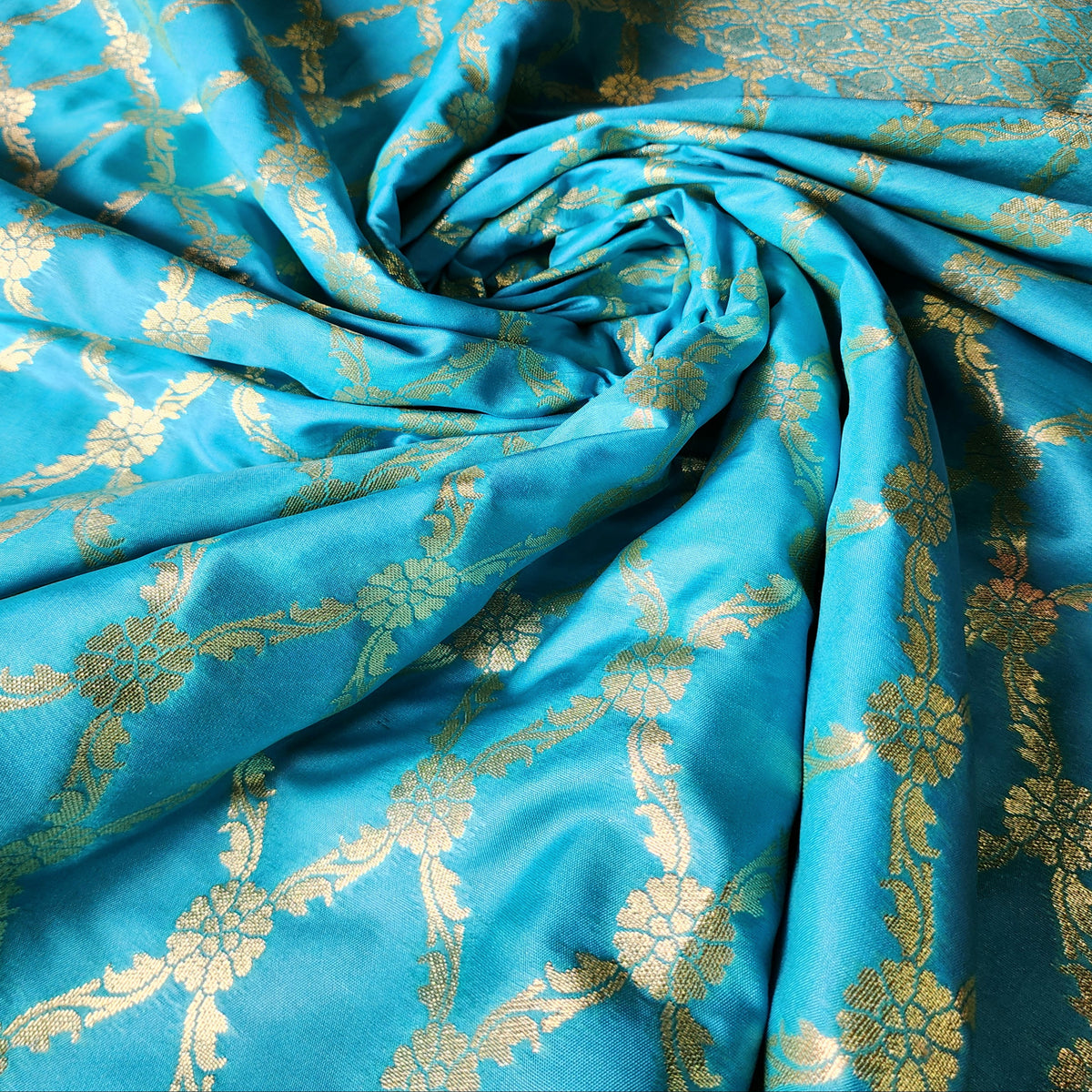 Banarasi Tapetta Silk - Turquoise Zari Jaal Dupatta