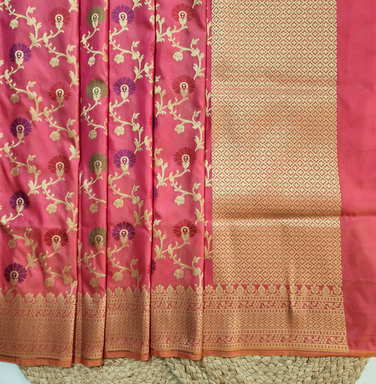Banarasi Silk Floral Jaal Dupatta - Terracotta Rose