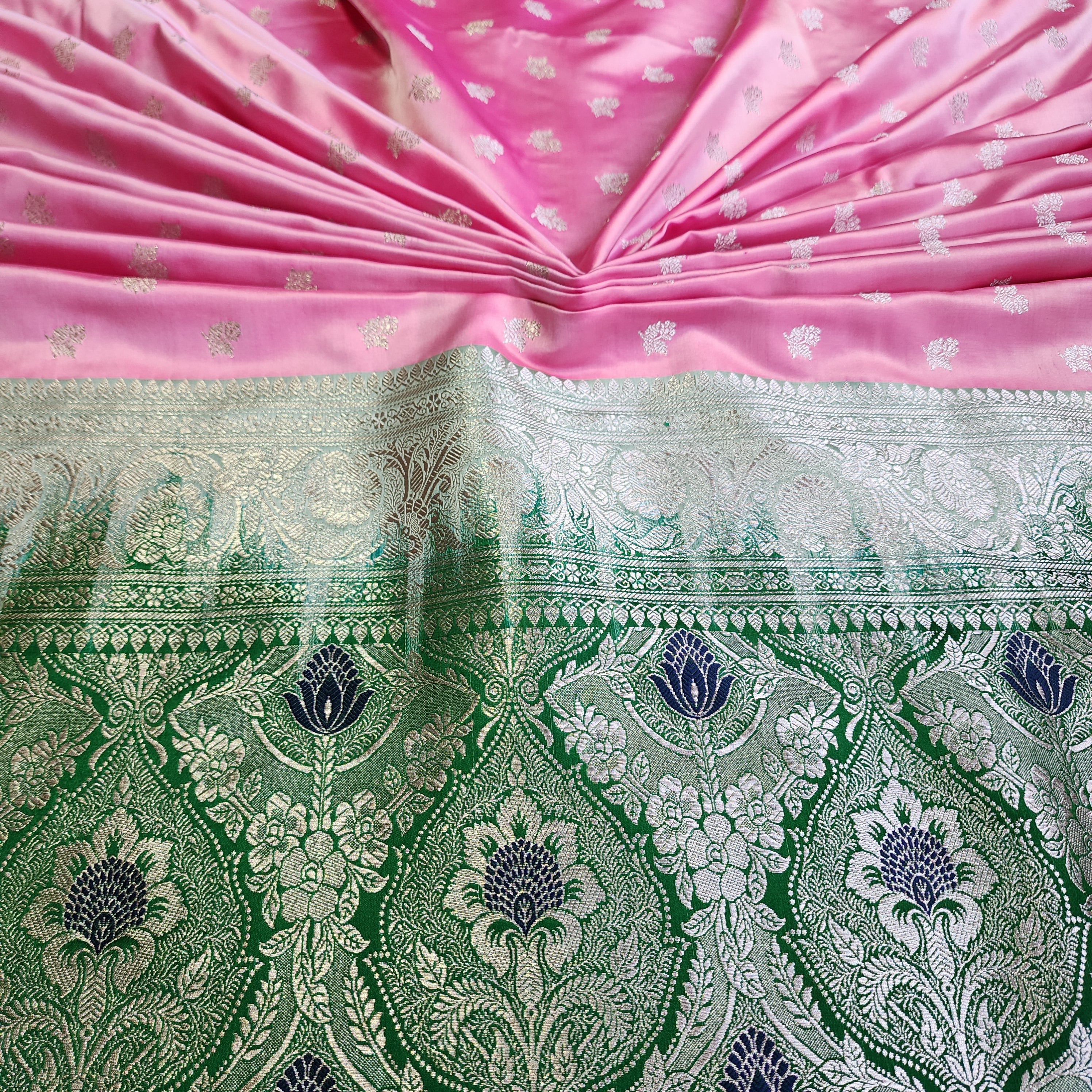 Rose Pink Pure Banarasi Katan Silk Saree with light Gold Zari Weaving