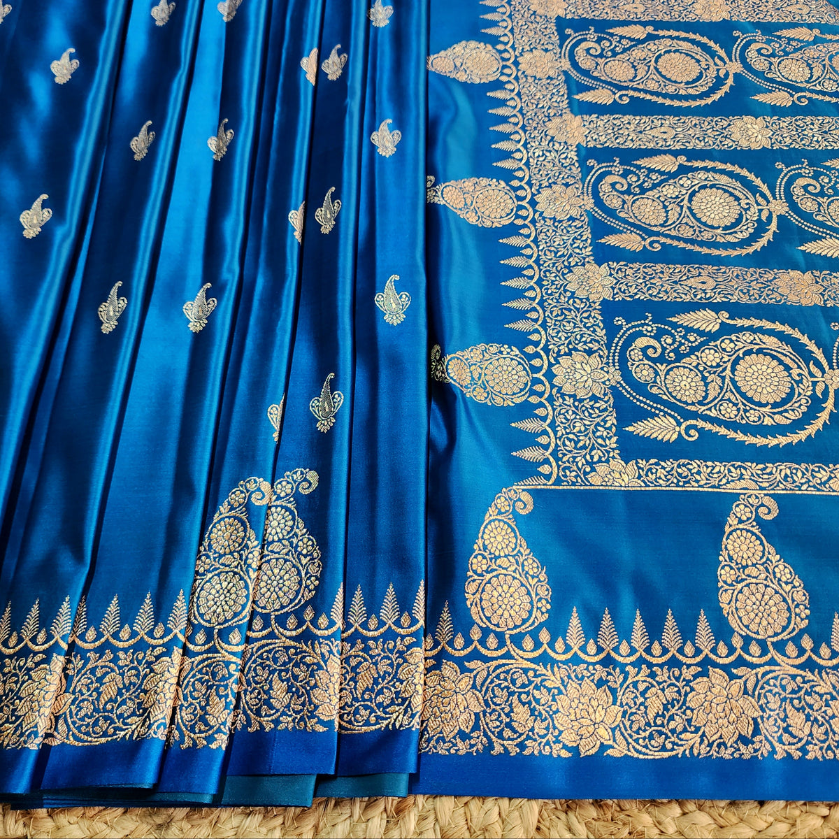 Royal Blue Paisley Katan Silk Saree with Gold Zari