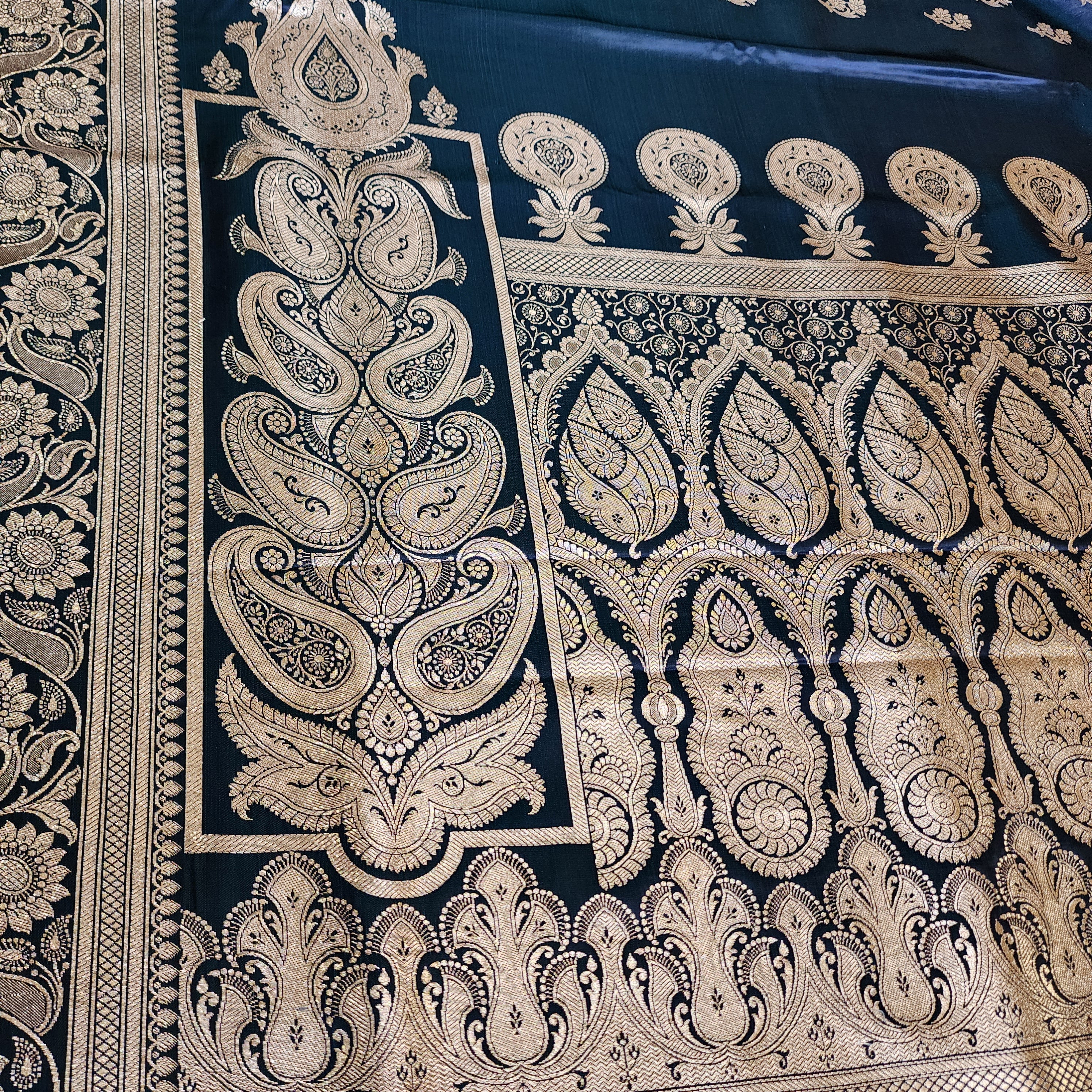 Teal Blue Pure Banarasi Katan Silk Saree with light Gold Zari Weaving