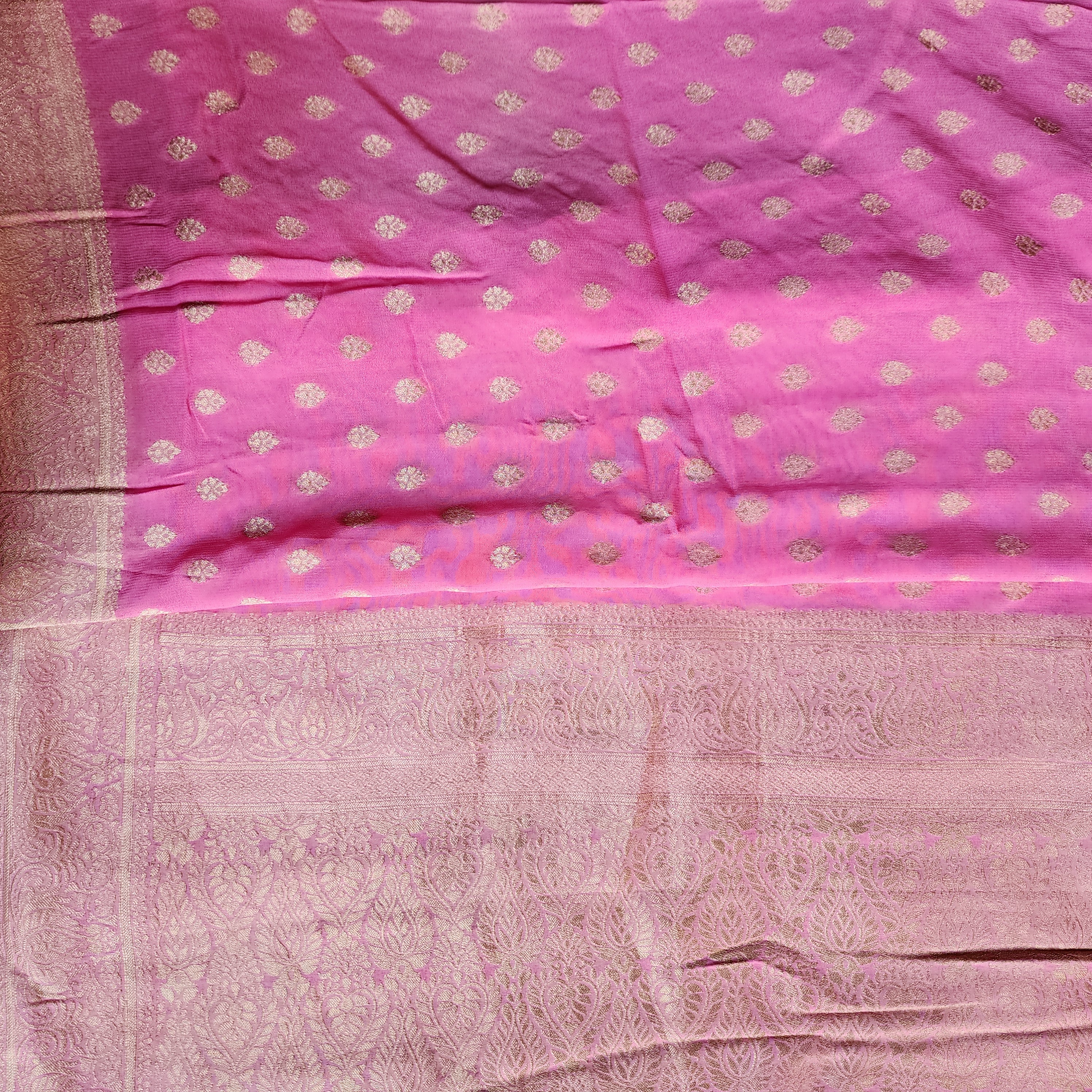 Light Pink Khaddi Georgette Pure Banarasi Saree with Golden Zari